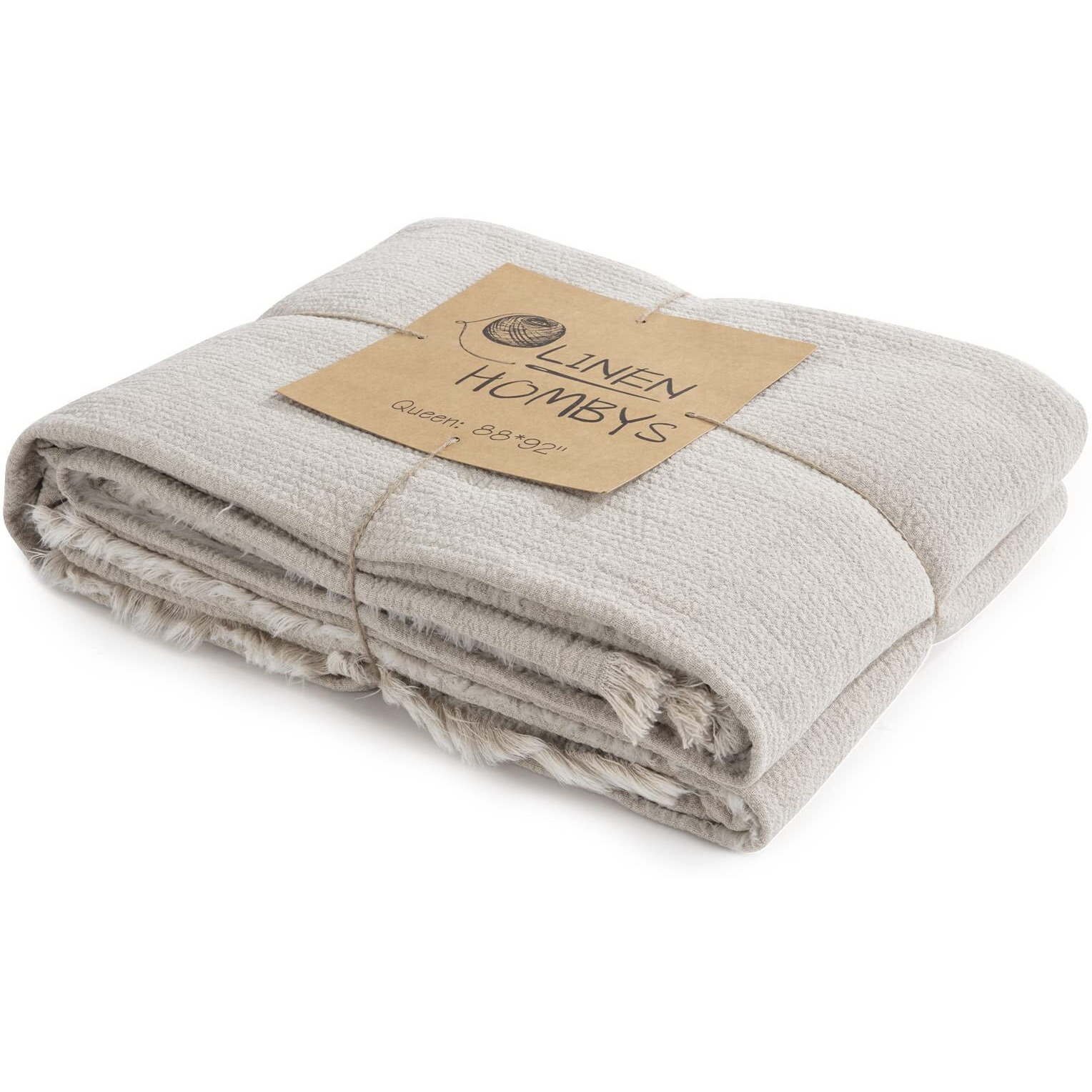Hombys 92"&quotX108"" 100% Pure Linen Oversized King Blanket-Soft Linen Reversible Throw Blanket In Natural Linen Color Bed Blanket(Flax Color  92"&quotX108"")