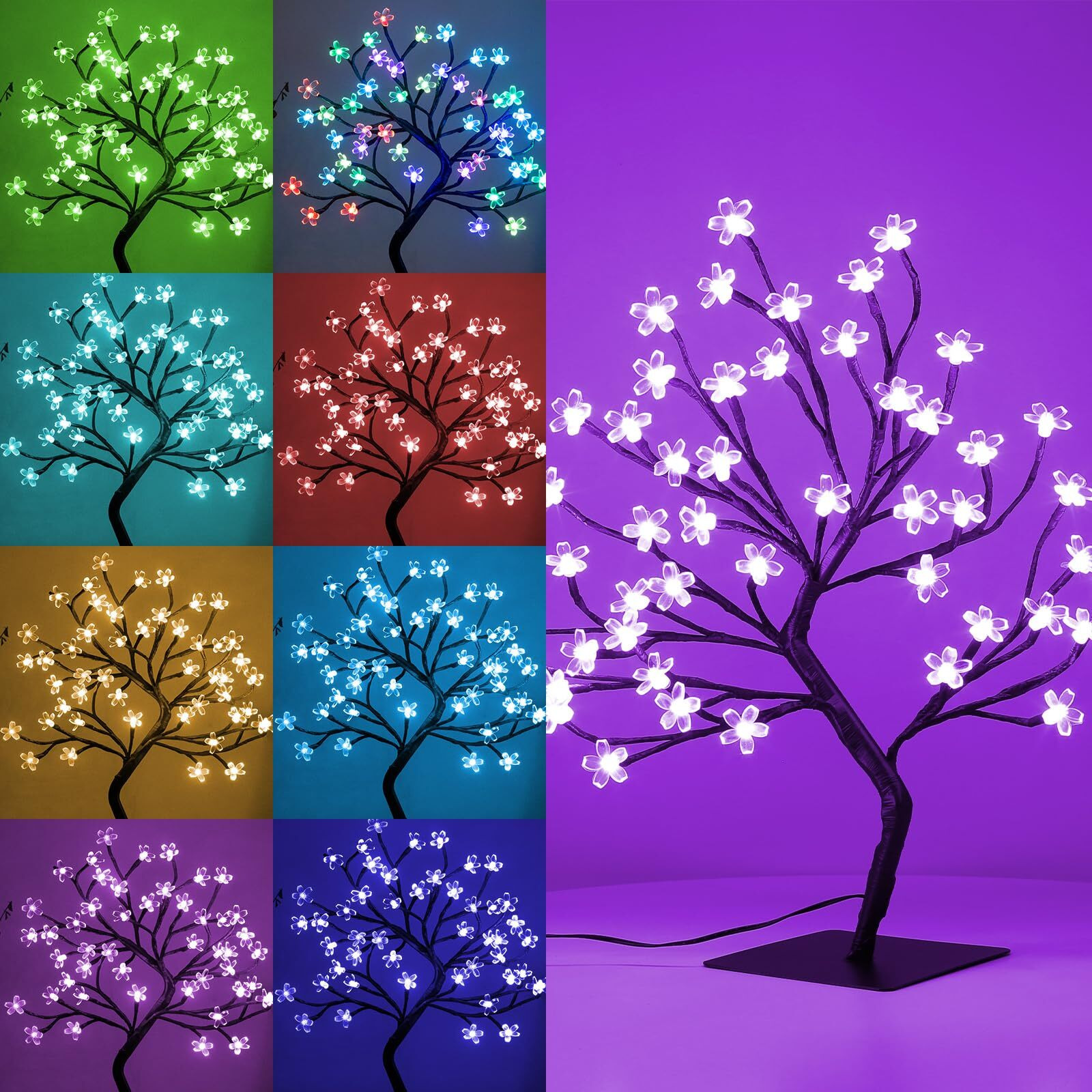 Bdusxyz Lighted Cherry Blossom Tree - 48 Led 16 Color-Changing 4 Modes Plug In Artificial Bonsai Tree As Night Lights For Halloween Thanksgiving Christmas Wedding Party