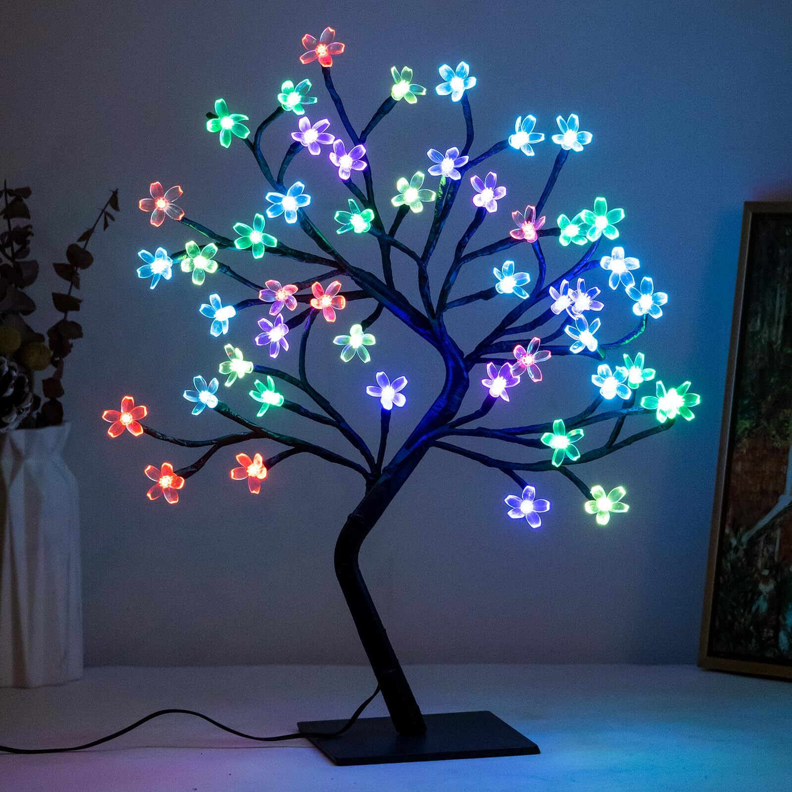 Bdusxyz Lighted Cherry Blossom Tree - 48 Led 16 Color-Changing 4 Modes Plug In Artificial Bonsai Tree As Night Lights For Halloween Thanksgiving Christmas Wedding Party