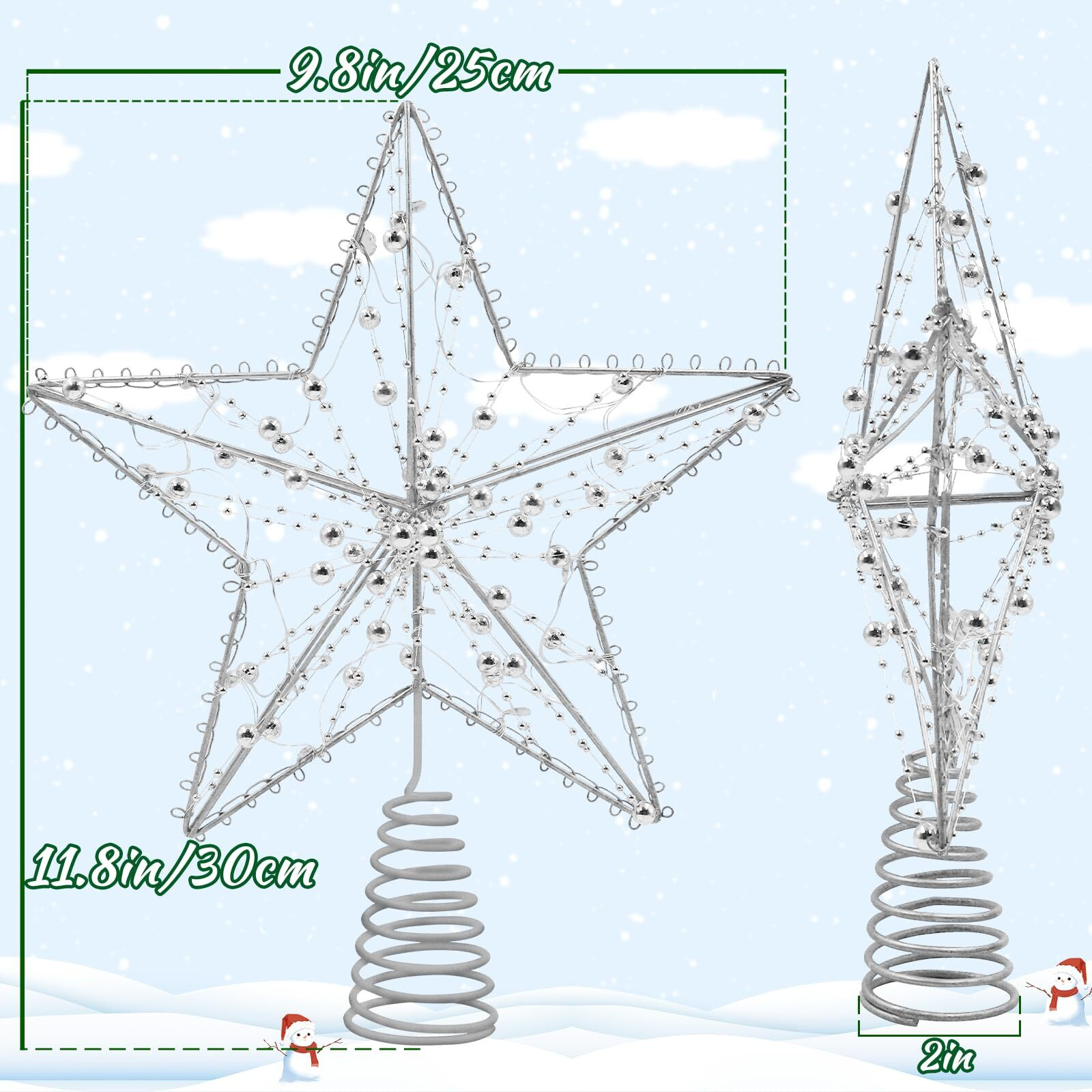 Aumayco Silver Christmas Tree Topper Star With 20 Pure White Led Lights And Pearl Beads  Remote Control Star Tree Topper For Christmas Tree Decorations And Xmas Holiday DCor  Battery Required