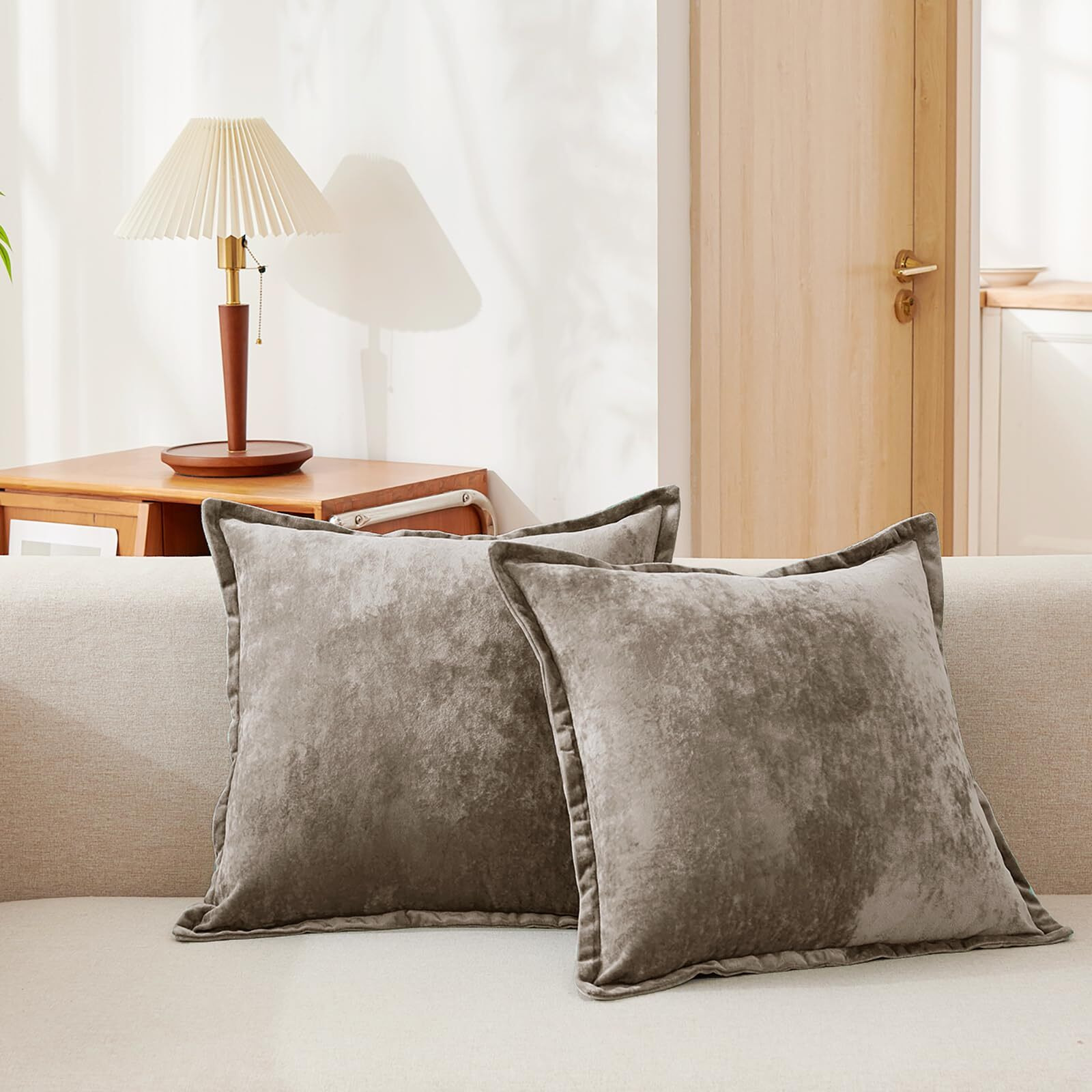 Cocoploceus Luxurious Velvet Throw Pillow Covers 20X20 Set Of 2 Decorative Pillow Covers Solid Square Cushion Case For Sofa Couch Bedroom Farmhouse  Brown
