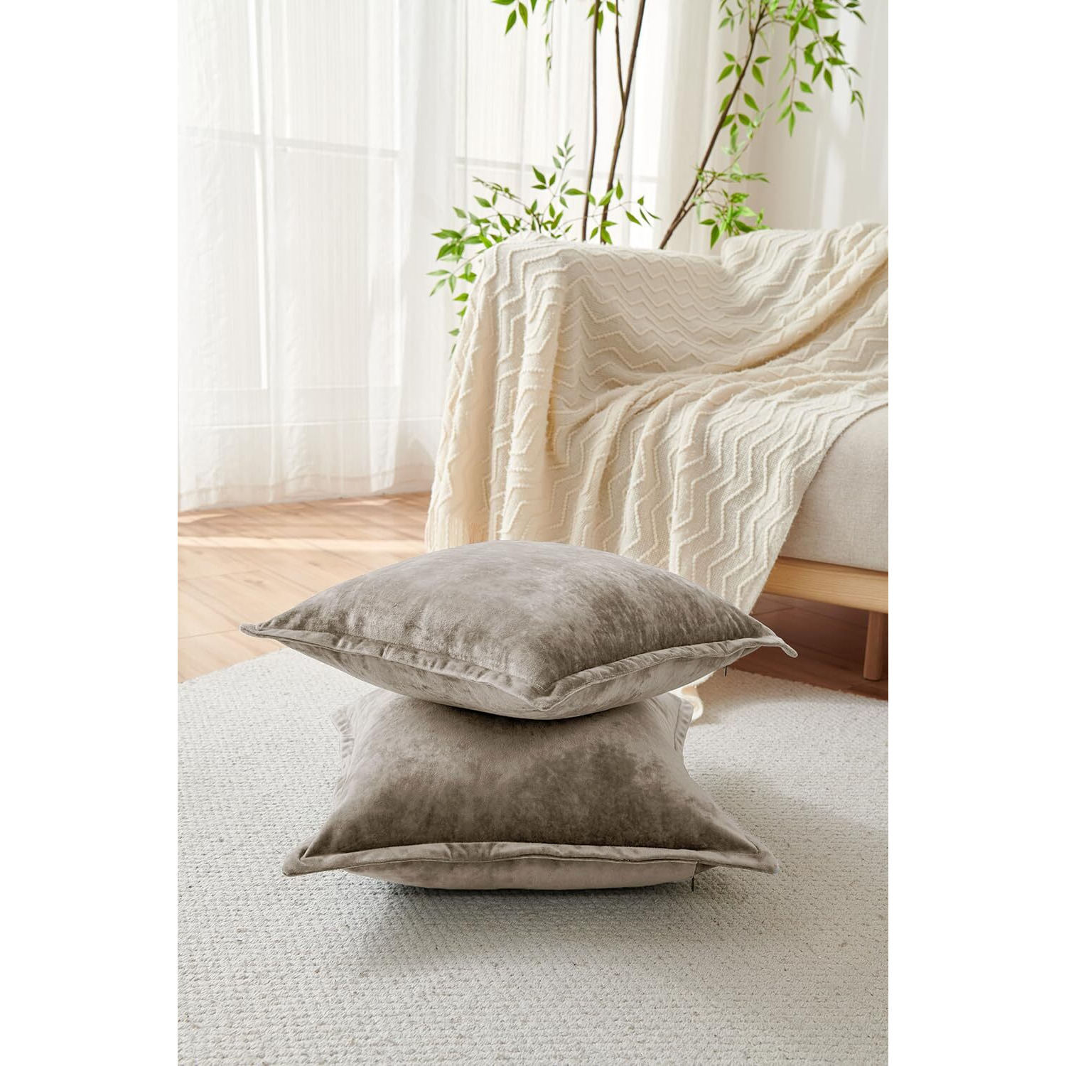 Cocoploceus Luxurious Velvet Throw Pillow Covers 20X20 Set Of 2 Decorative Pillow Covers Solid Square Cushion Case For Sofa Couch Bedroom Farmhouse  Brown
