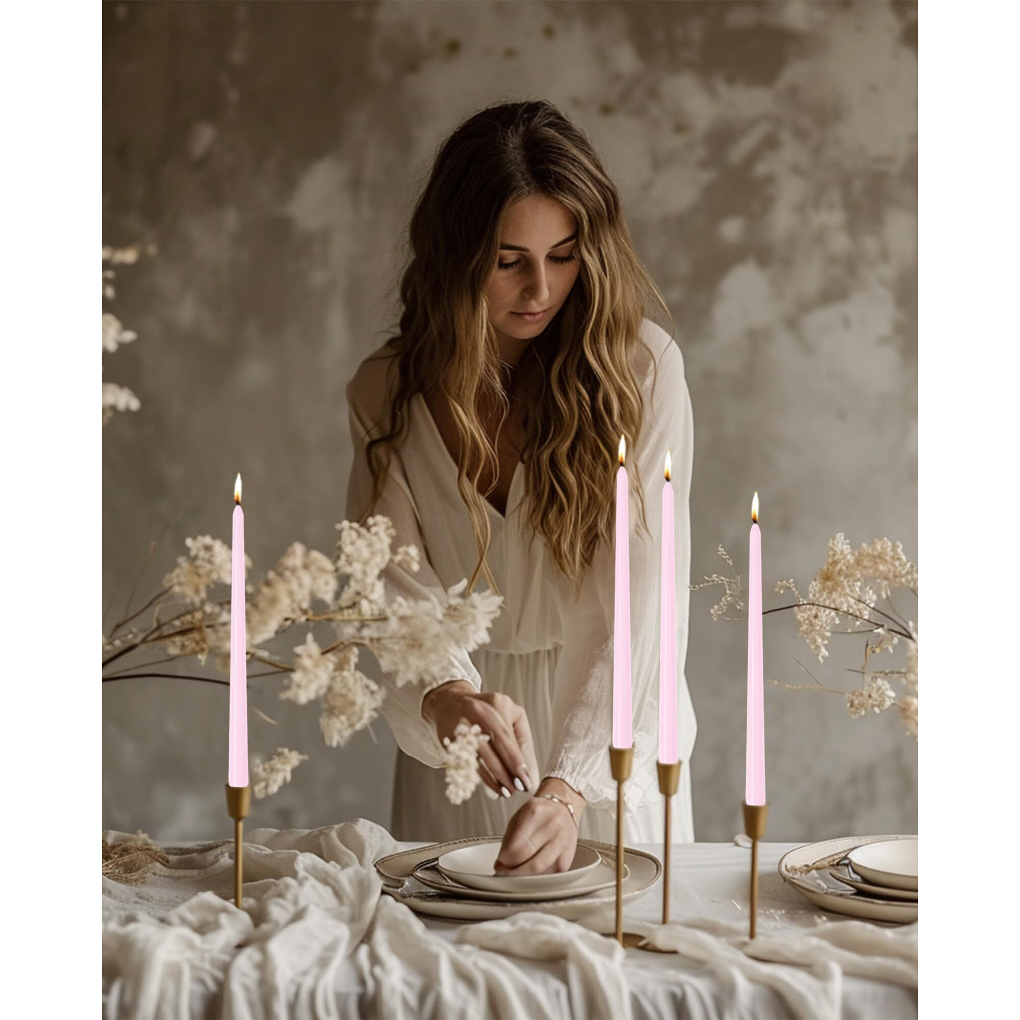 Lpusa Light Pink Tall Taper Candles 12 Inch Unscented Smokeless Long Tall Tapered Candle For Candlesticks Sticks Wedding Advent Home Decor Dinner Christmas
