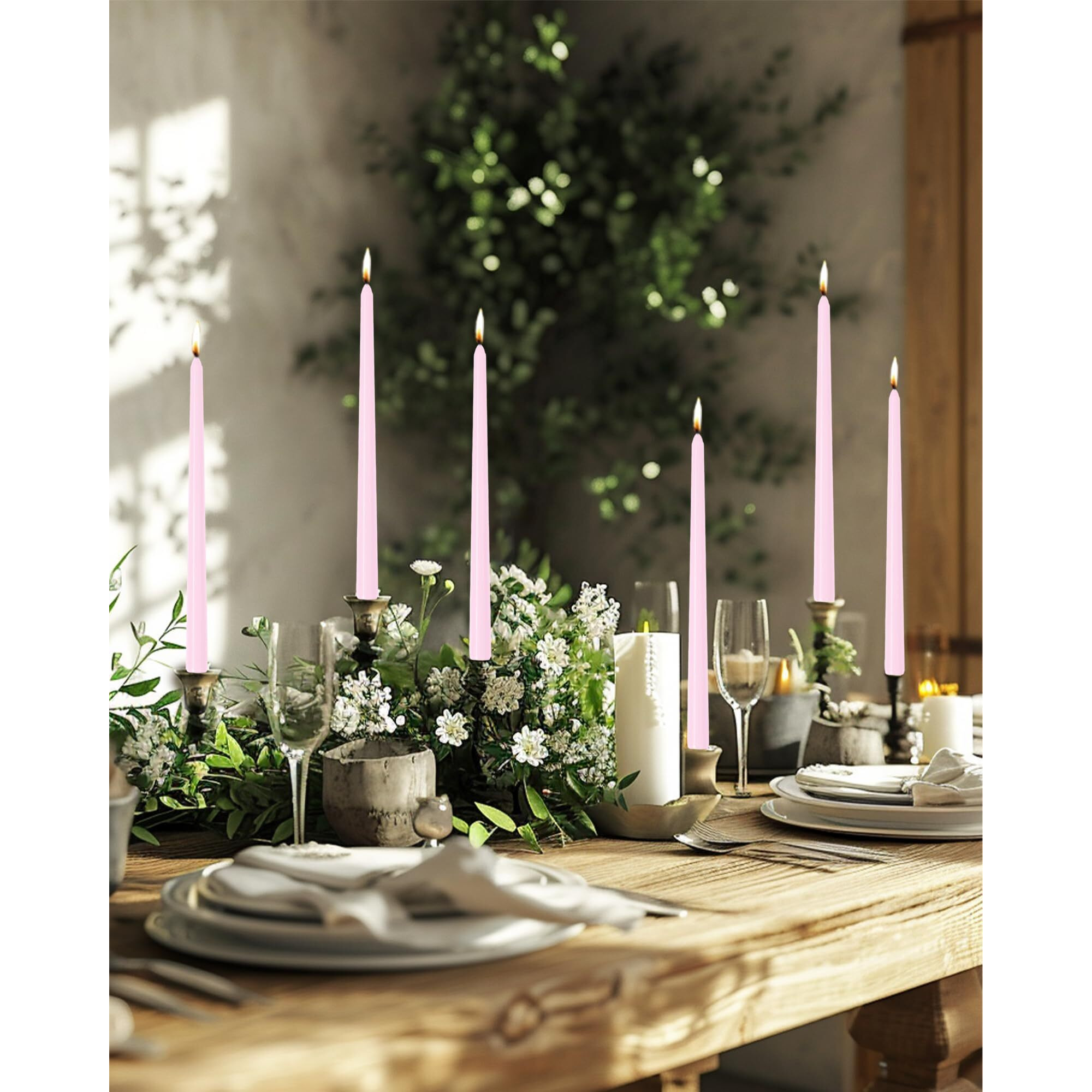 Lpusa Light Pink Tall Taper Candles 12 Inch Unscented Smokeless Long Tall Tapered Candle For Candlesticks Sticks Wedding Advent Home Decor Dinner Christmas