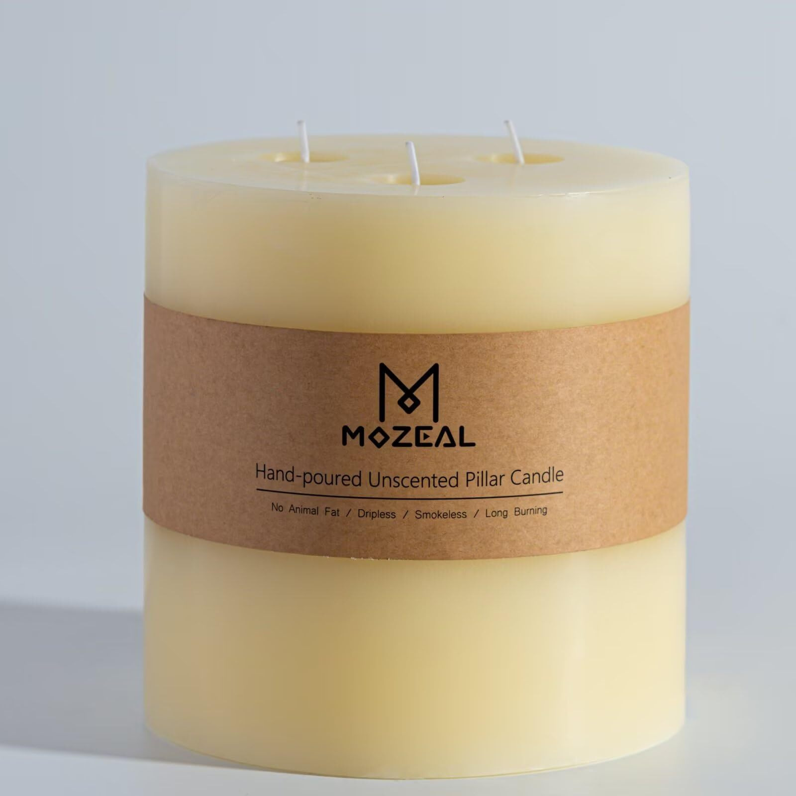 Mozeal Extra Large 3 Wick Ivory Pillar Candle  6&quot&quot X 6&quot&quot  Unscented  Dripless  Smokeless  And Clean-Burning. Approx. 120 Hours Of Burn Time. Perfect For Weddings  Dinners  Christmas And Home Decor