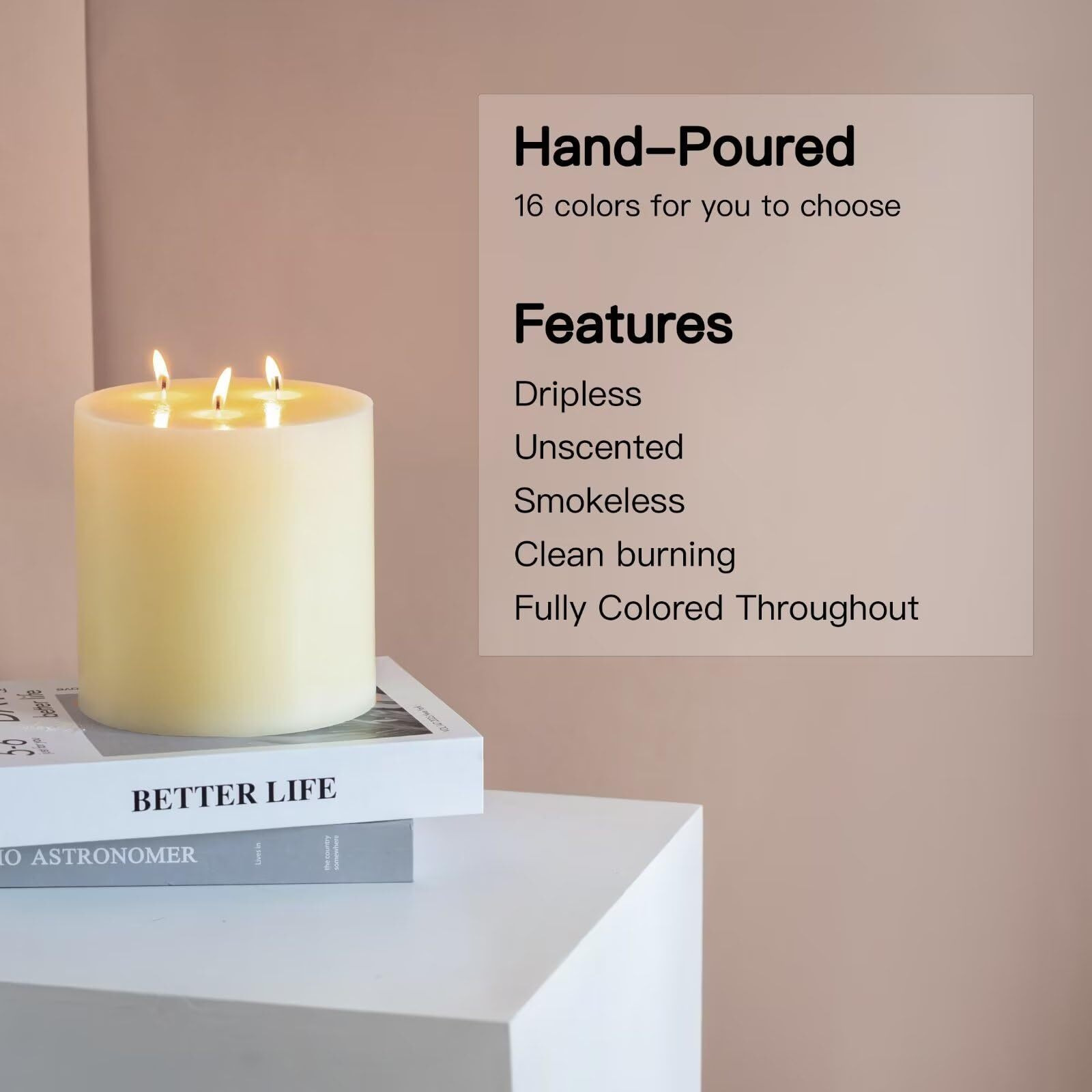 Mozeal Extra Large 3 Wick Ivory Pillar Candle  6&quot&quot X 6&quot&quot  Unscented  Dripless  Smokeless  And Clean-Burning. Approx. 120 Hours Of Burn Time. Perfect For Weddings  Dinners  Christmas And Home Decor