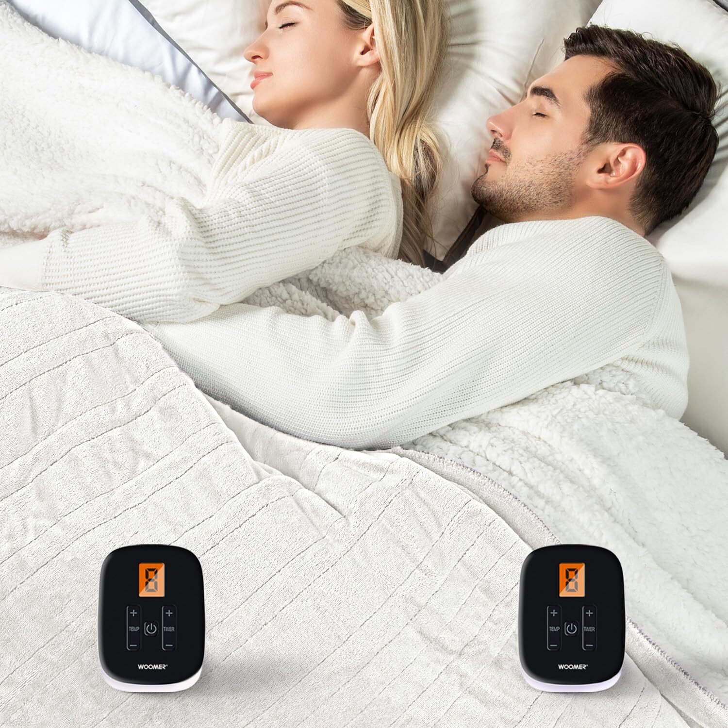 Woomer Electric Blanket Heated Heating Blanket Queen Size 90"&quotX 84"" Warm Blanket Soft Flannel & Sherpa Winter Warmer  Etl  10 Heating Levels 0.5-12H Auto Off Machine Washable White