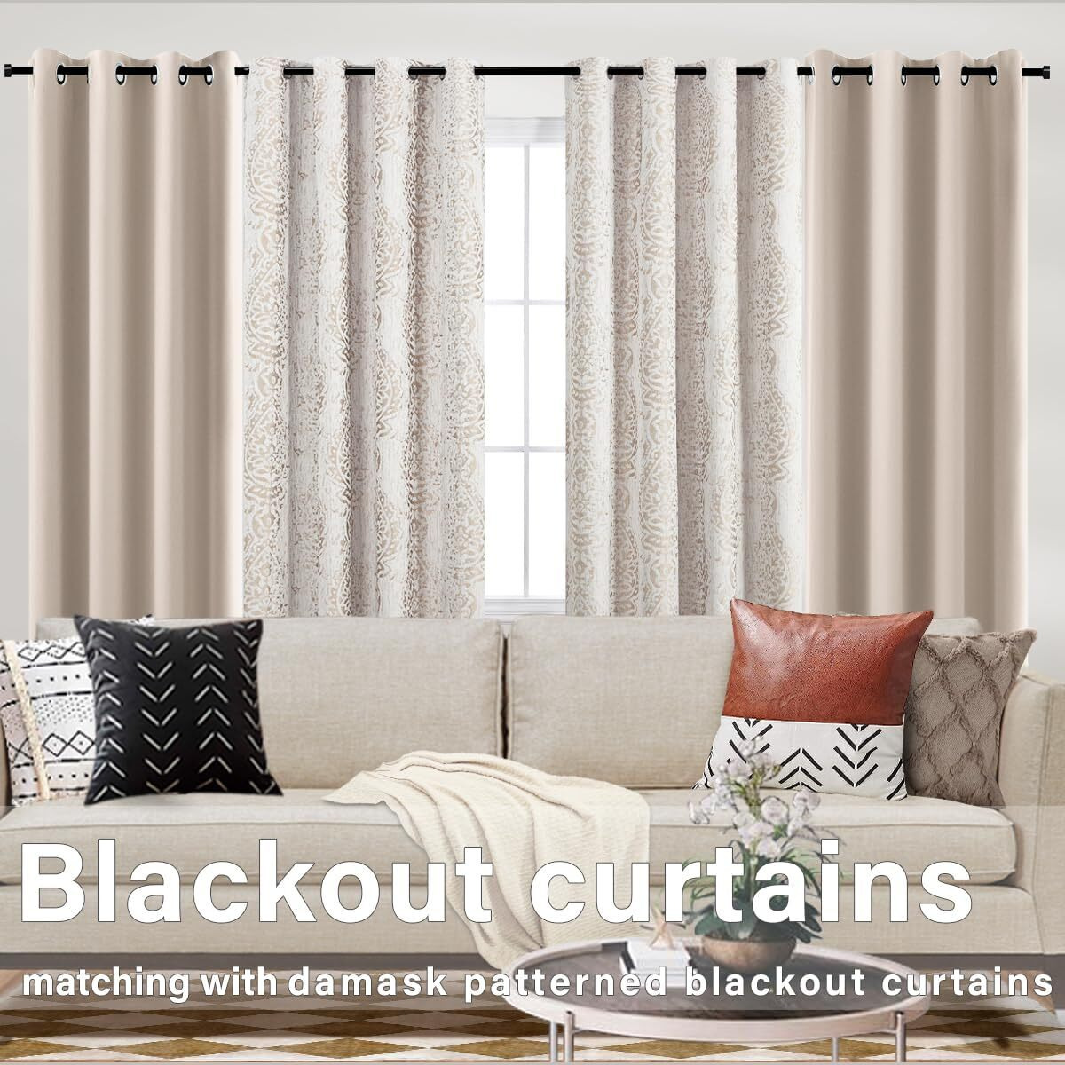 Tan Black Out Curtains 63 Inch Long 2 Panel Set Boho Room Darkening Pattern Embellished Beautiful Paisley Textured Decorative Blackout Living Room Curtains 63 Inch Length For Bay Window Bedroom Taupe