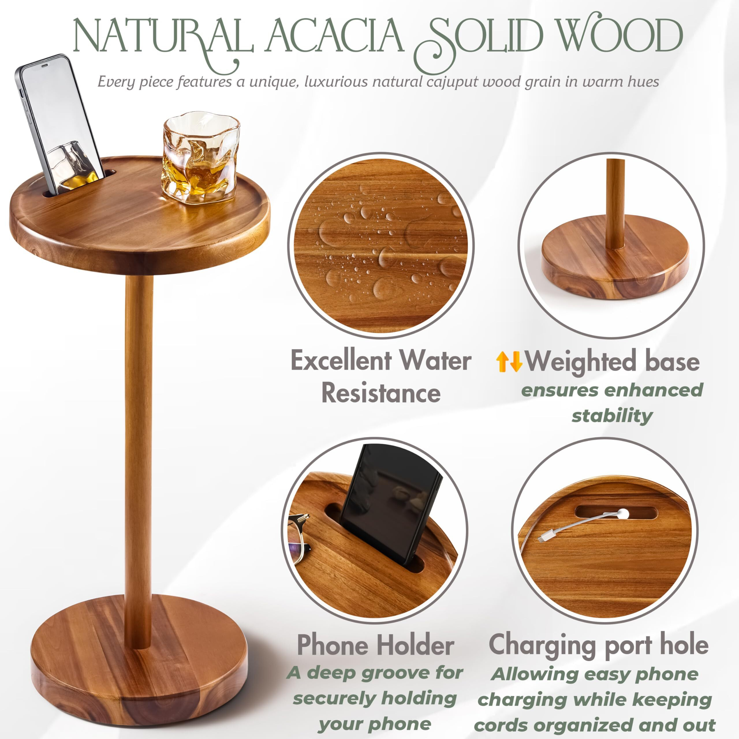 Bluewest Drink Table  Pedestal Side Table  Small Round Side Table For Small Spaces (Acacia)