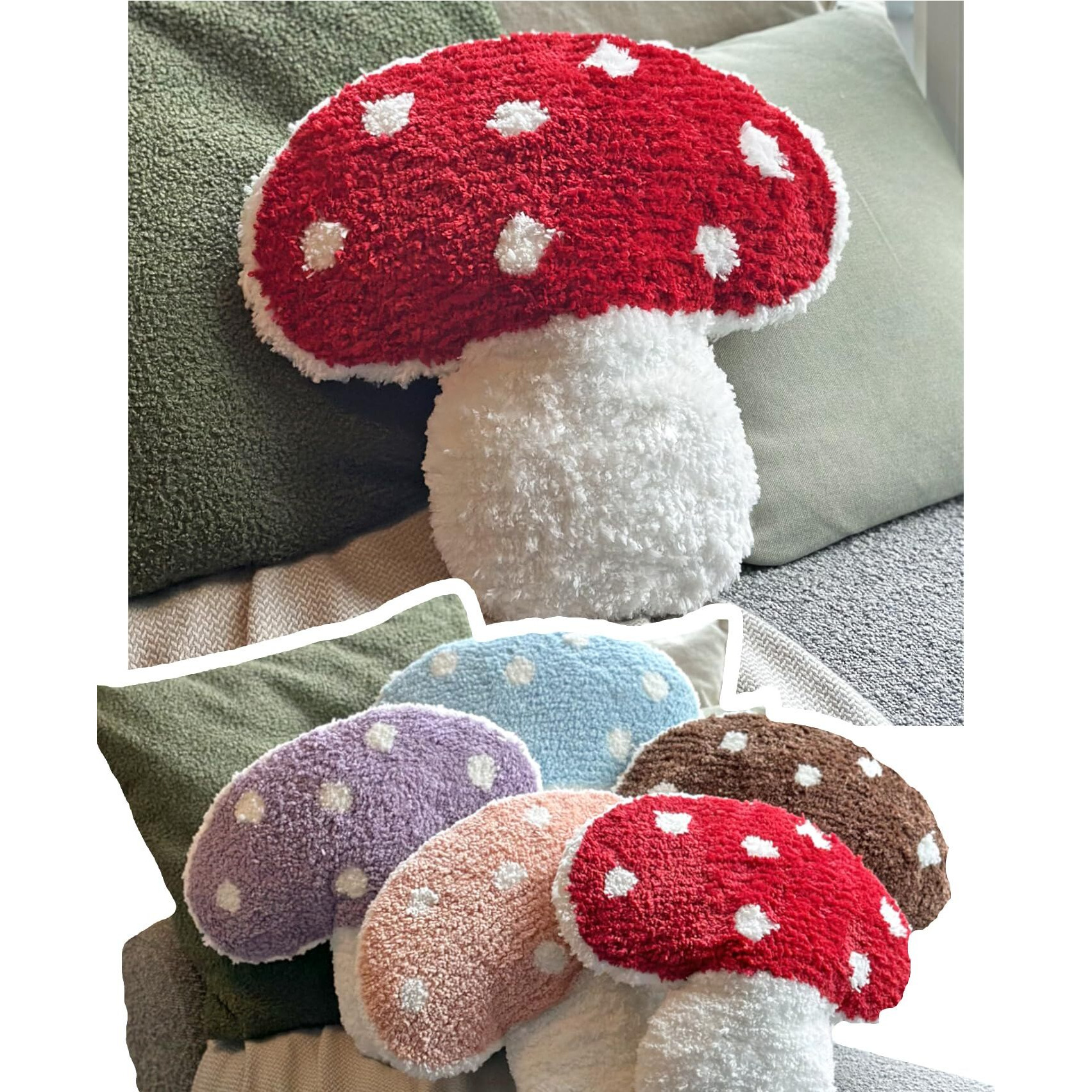 Dreamstall Mushroom Throw Pillow Tufted Mushroom Shape Decorative Cushion 15  X 15  - Mushroom Decor For Bed  Couch  Living Room (Red)