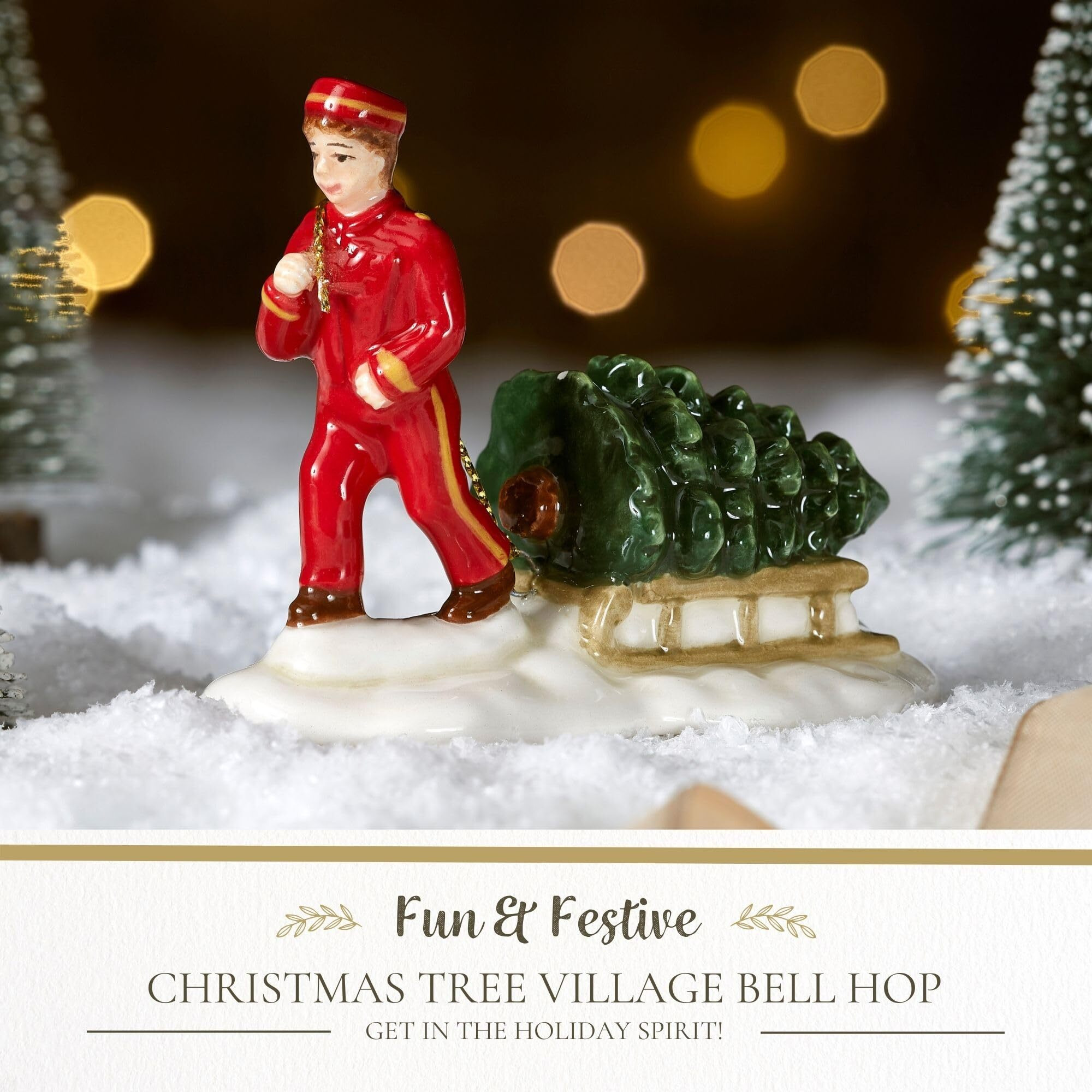 Spode Christmas Tree Miniature Christmas Village Figural Decoration  Snowy Christmas Village Set  Ceramic Holiday Decor - Festive Holiday Decorations For Indoor Display (Bell Hop)