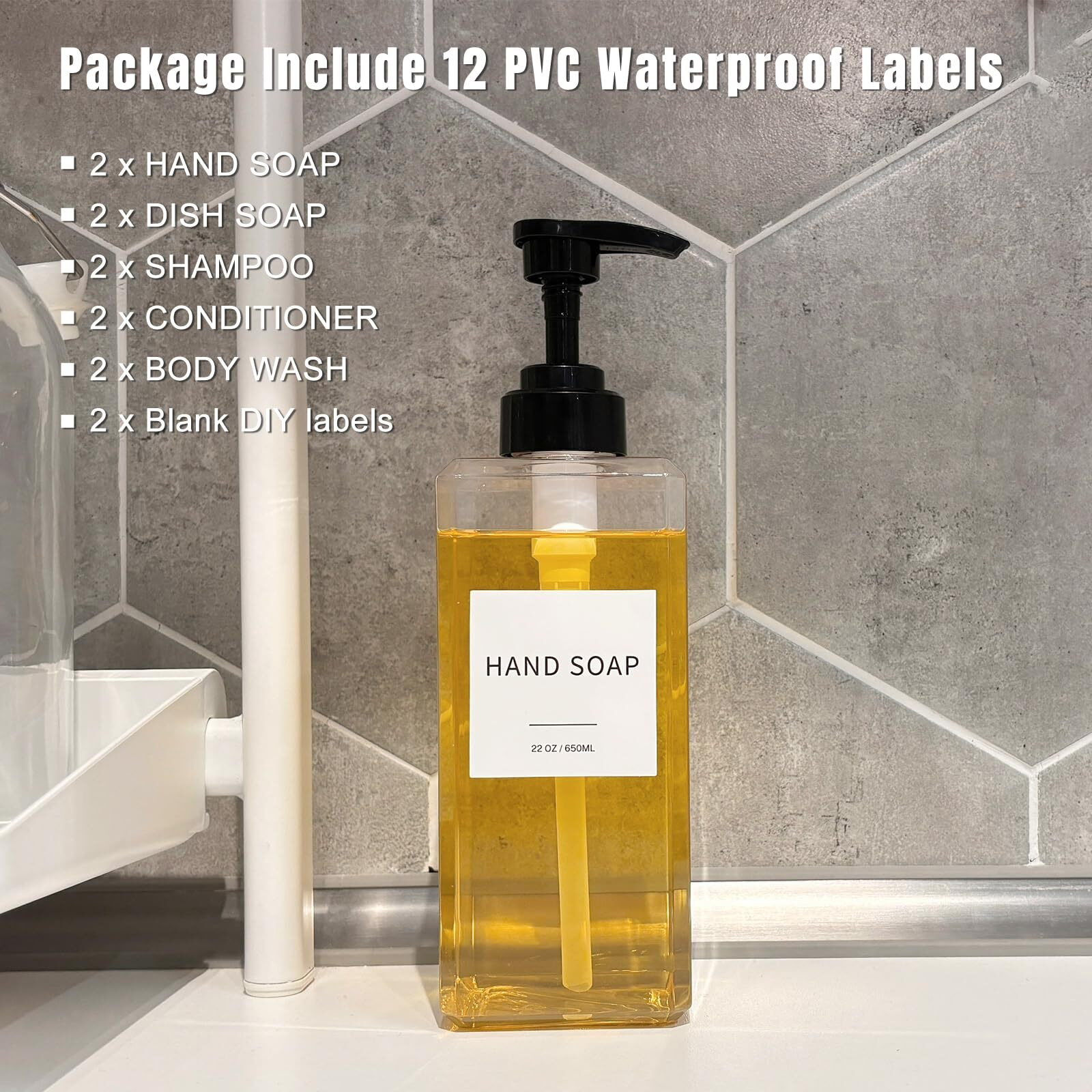 Clear Soap Dispenser With Waterproof Labels  Thickened Plastic Hand Soap Dispenser For Bathroom  Kitchen Dish Washing Liquid Bottles  Shampoo And Conditioner Bottles With Funnel (22Oz 2Pack Clear)