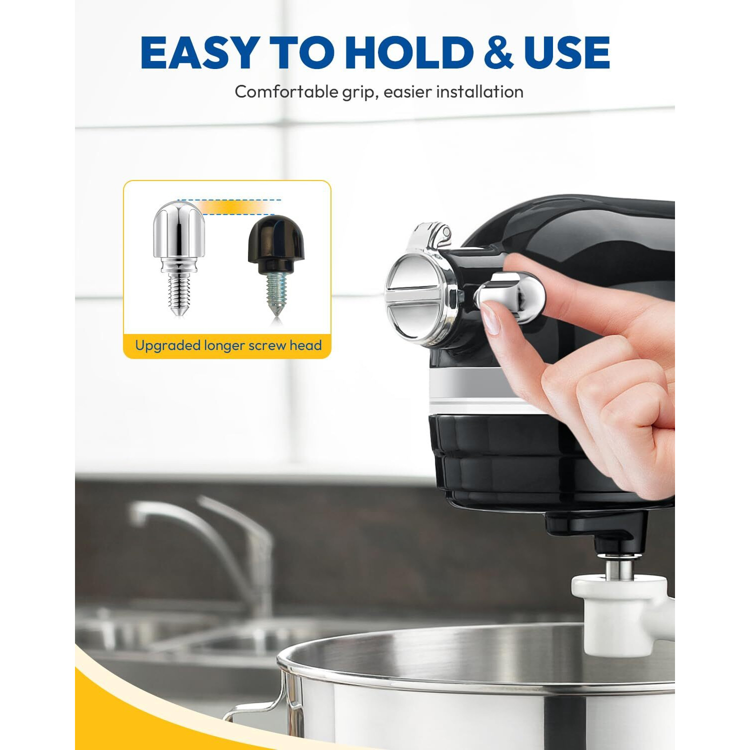 Attachment Knob Thumb Screw Fit For Kitchenaid Mixers  Upgraded 6061 Aluminum Long Screw Head Knob Replacement Parts  Replaces 9709194  4162142  240374 Etc  Chrome