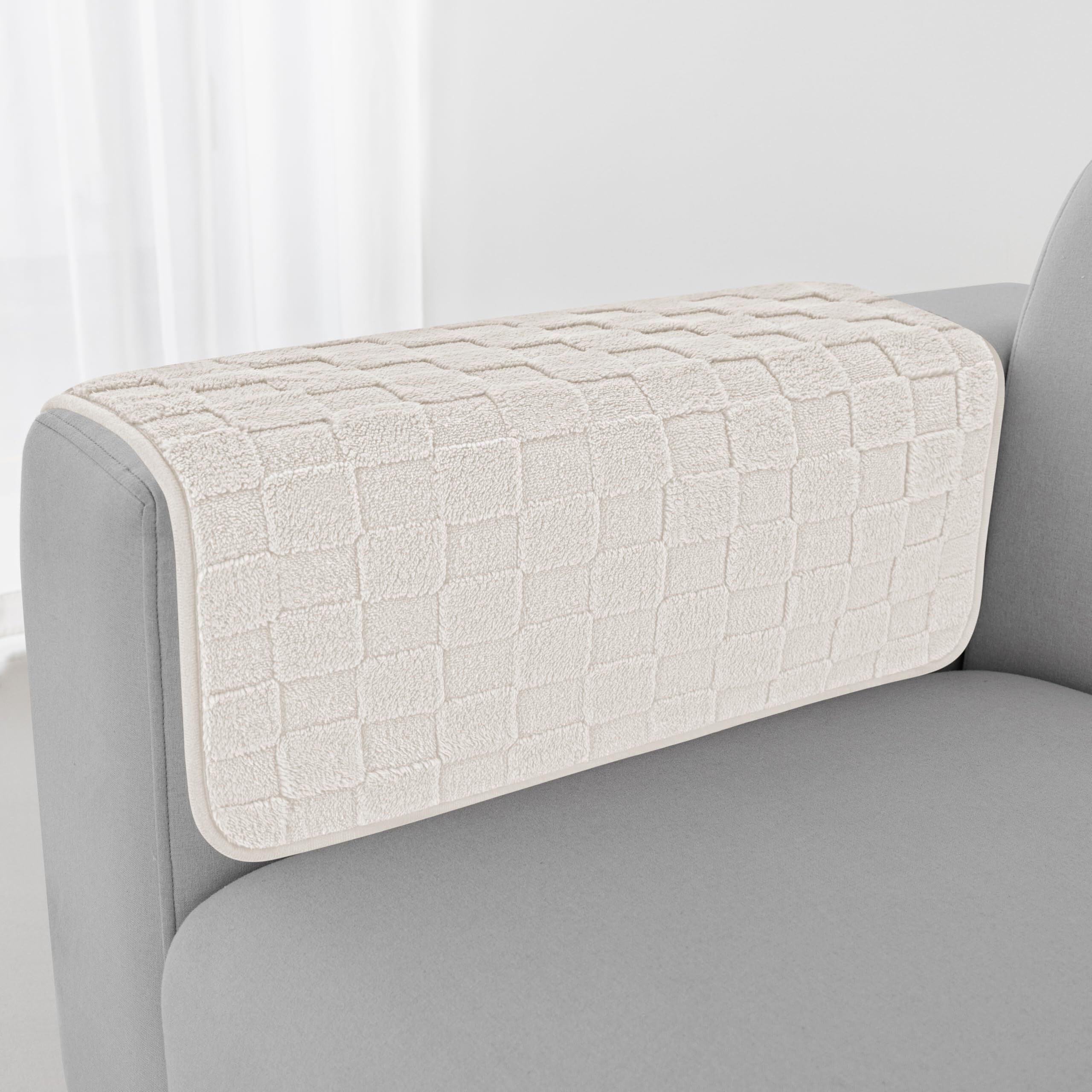 Foxdecor Fuzzy Couch Arm Covers Recliner Arm Covers  Arm Chair Covers Set Of 2  Non-Slip Chair Arm Covers  Arm Rest Cover For Sofa  Armchair Slipcovers Couch Arm Protector (Cream White 20X20 Inch)