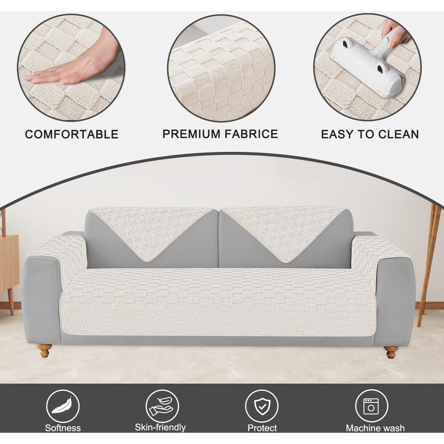 Foxdecor Fuzzy Couch Arm Covers Recliner Arm Covers  Arm Chair Covers Set Of 2  Non-Slip Chair Arm Covers  Arm Rest Cover For Sofa  Armchair Slipcovers Couch Arm Protector (Cream White 20X20 Inch)