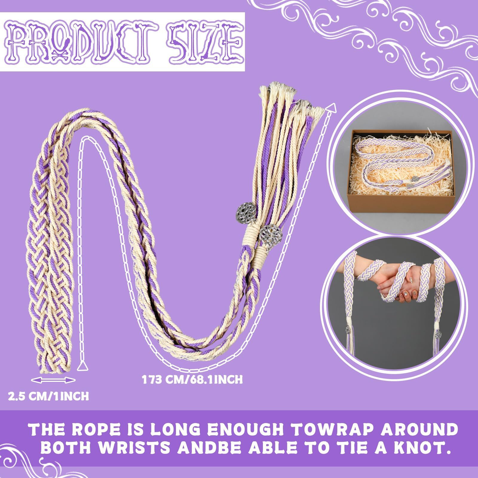 Ribbonlic Handfasting Cord Wedding Lasso Rope With Pendants Lazos Para Boda Wedding Cord Traditional Celtic Pattern Rustic Wedding Lasso For Ceremony Lazo Para Boda Bridal Gift (Purple)