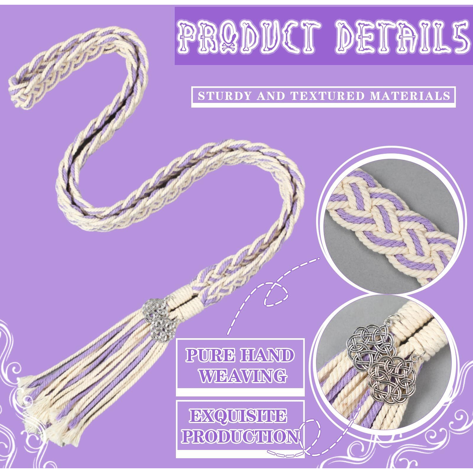 Ribbonlic Handfasting Cord Wedding Lasso Rope With Pendants Lazos Para Boda Wedding Cord Traditional Celtic Pattern Rustic Wedding Lasso For Ceremony Lazo Para Boda Bridal Gift (Purple)