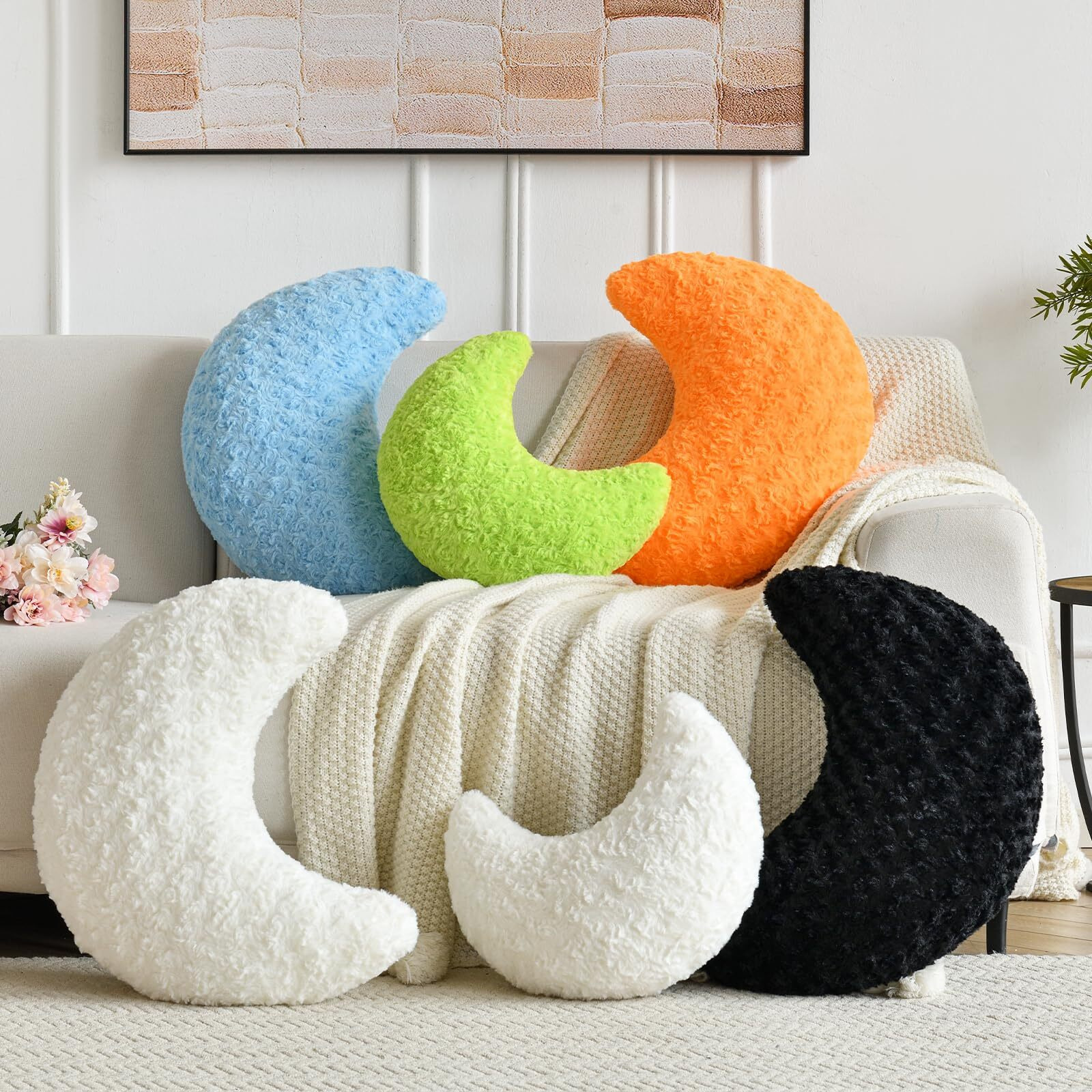 Zcnyclam Moon Pillow  Moon Shaped Pillow With Soft Faux Fur For Couch Bed Sofa  Cute Half Moon Pillows With Room Decor For Bedroom Living Room (14.9 Inches  White)