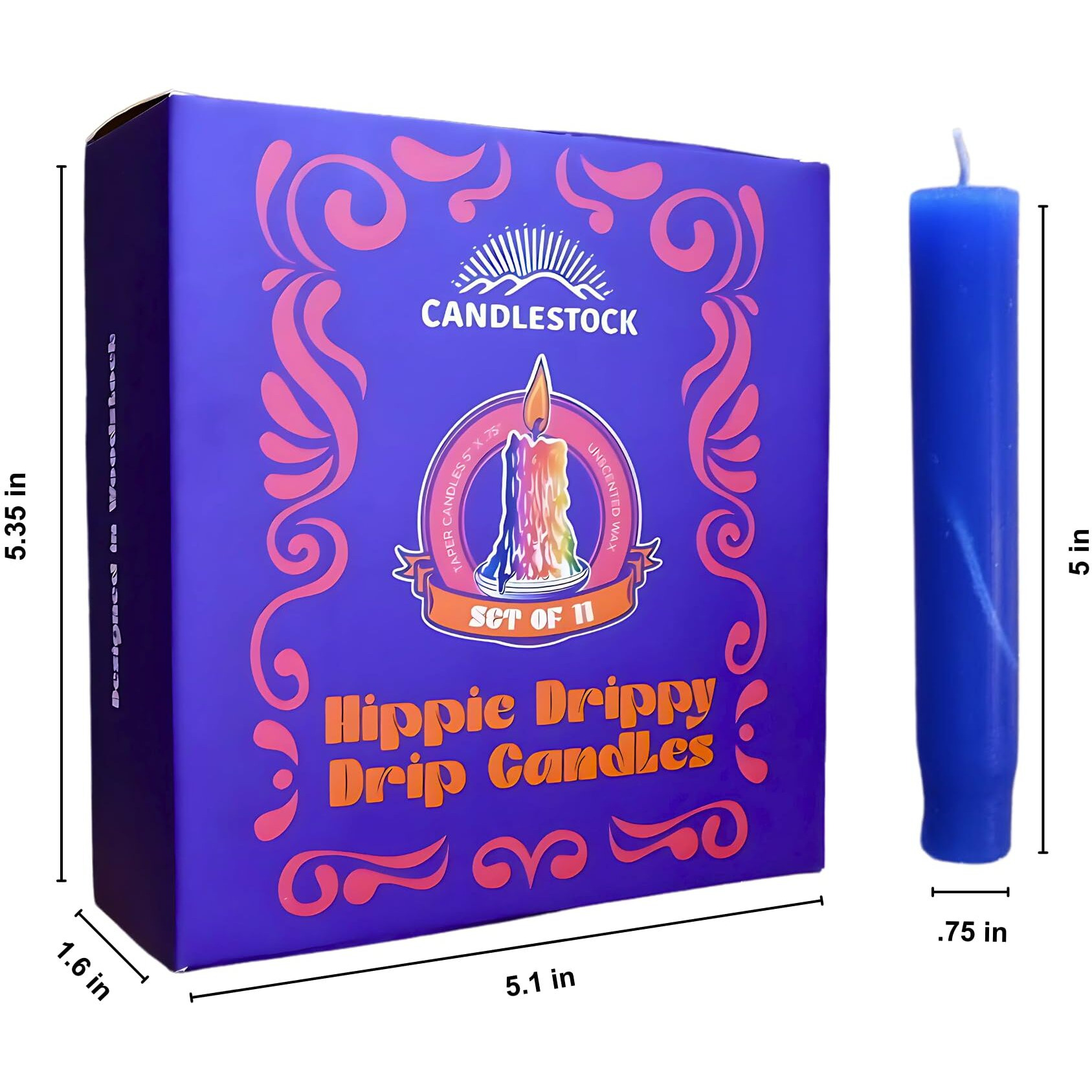 Candlestock Hippie Drippy Drip Candles - Pack Of 11 Dripping Taper Candles - Wine Bottle Melting Candles (1 Of Each Color)