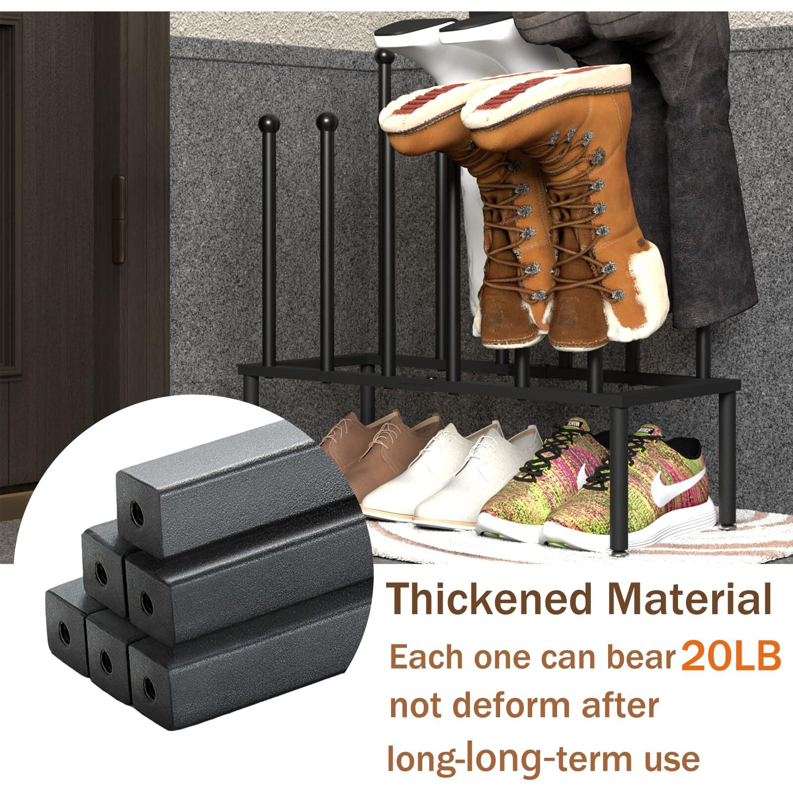 Sinkhanun Boot Rack Shoe Organizer - Double Layered Boot Organizer For Tall Boots  Rain Boot For Entryway  Closet Floor
