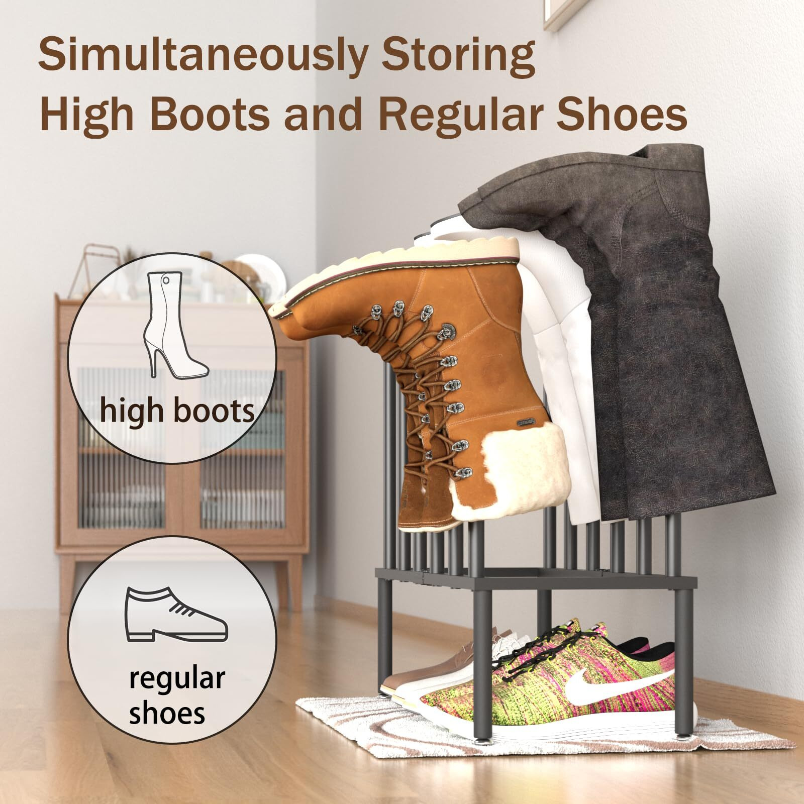 Sinkhanun Boot Rack Shoe Organizer - Double Layered Boot Organizer For Tall Boots  Rain Boot For Entryway  Closet Floor