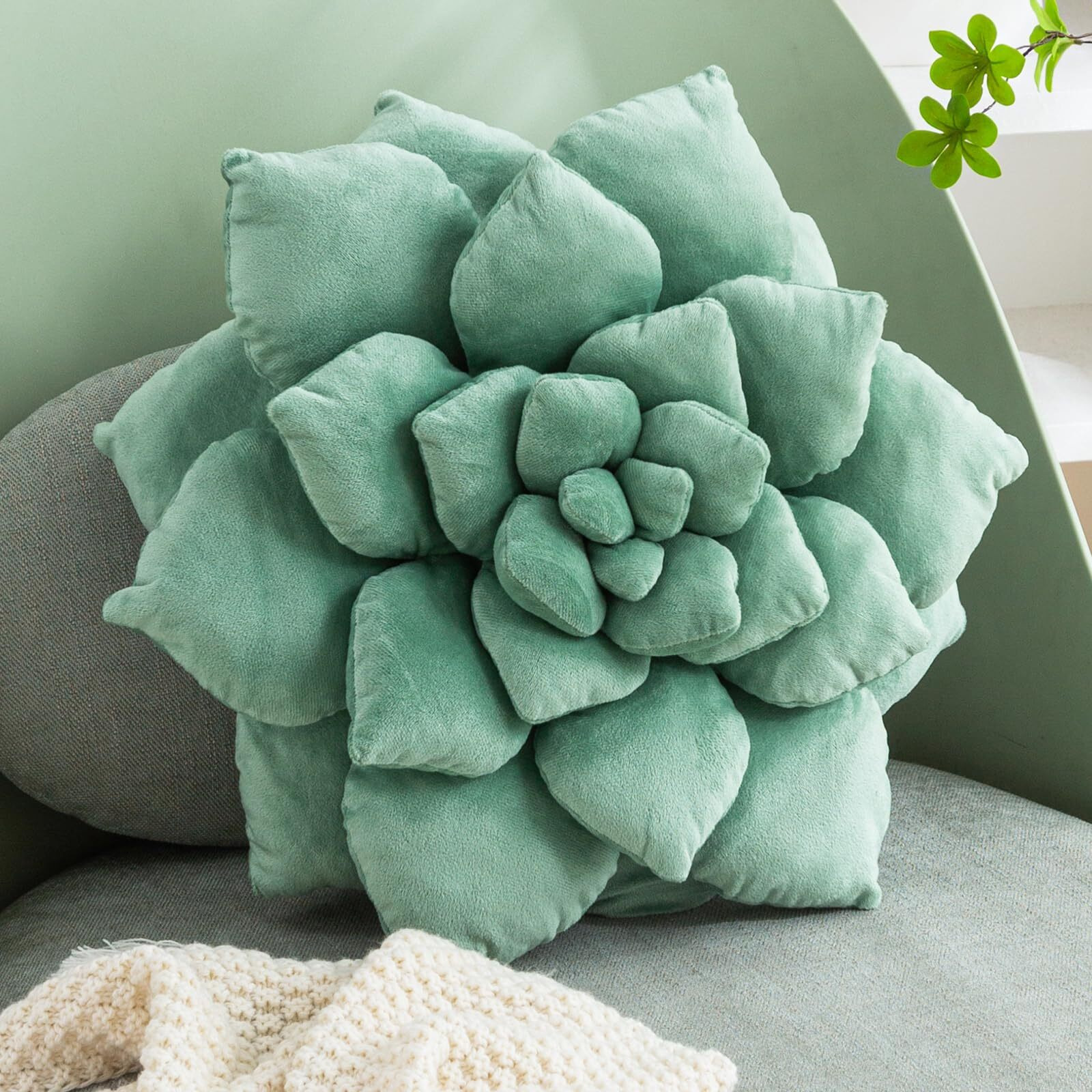 Gerlisay 3D Large Succulent Pillow 13.8'' Cute Succulent Pillow Cactus Decor Pillow Plant Shaped Pillow Green Unique Throw Pillows Cushions For Bedroom Home Decoration (Dark Green  13.8 Inch)