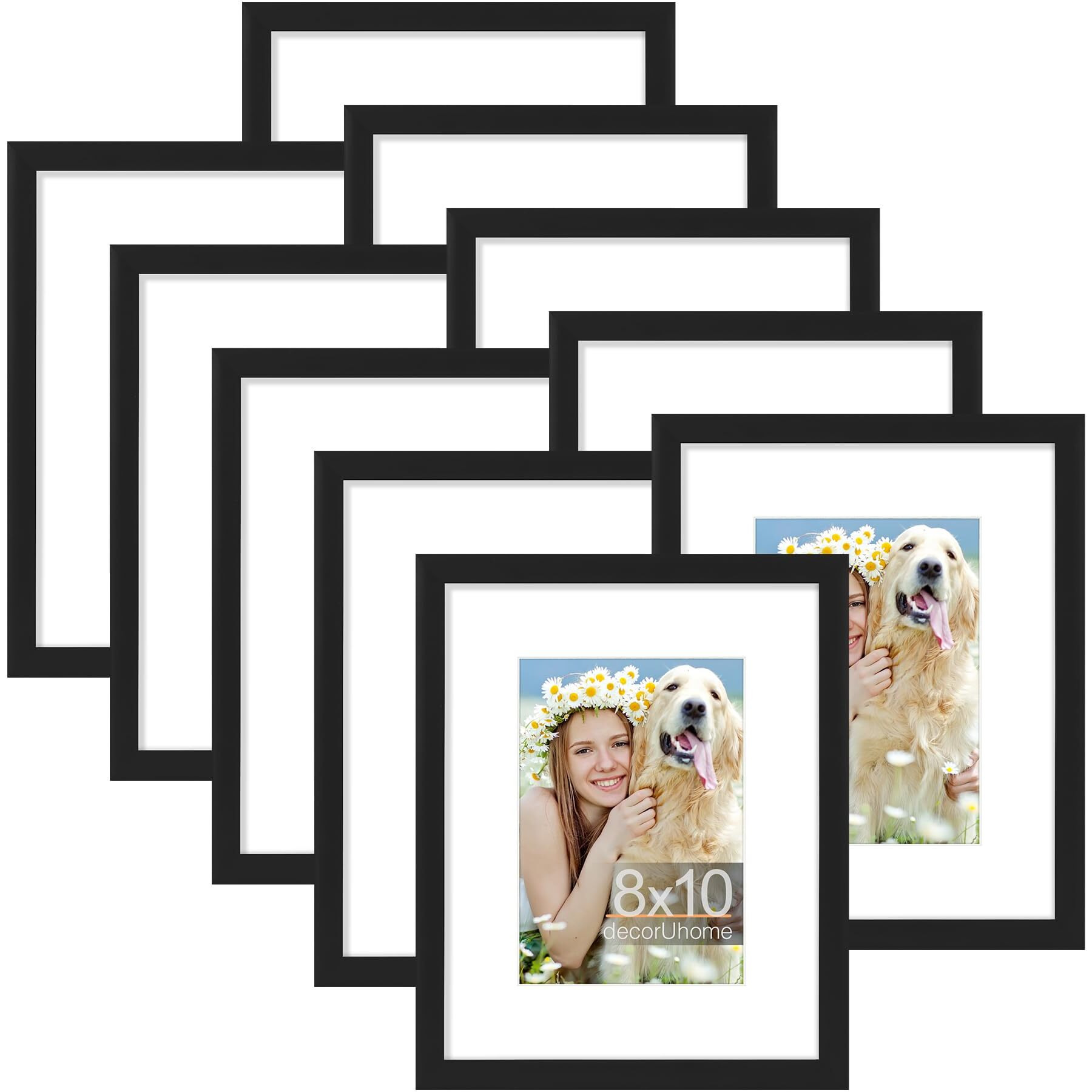 Decoruhome 8X10 Picture Frame Set Of 10  Display Photos 5X7 With Mat Or 8X10 Unmatted For Picture Frames Collage Wall Decor  Black