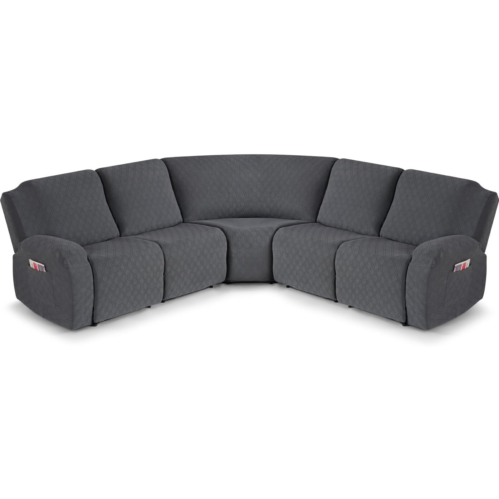 Vansofy Extra Large Reclining Sectional Couch Covers  Washable 5-Piece Sofa Covers For L Shape Sectional Sofa Corner Seater  Thick  Soft Sofa Slipcovers (5 Seat Recliner Cover Charcoal Gray)