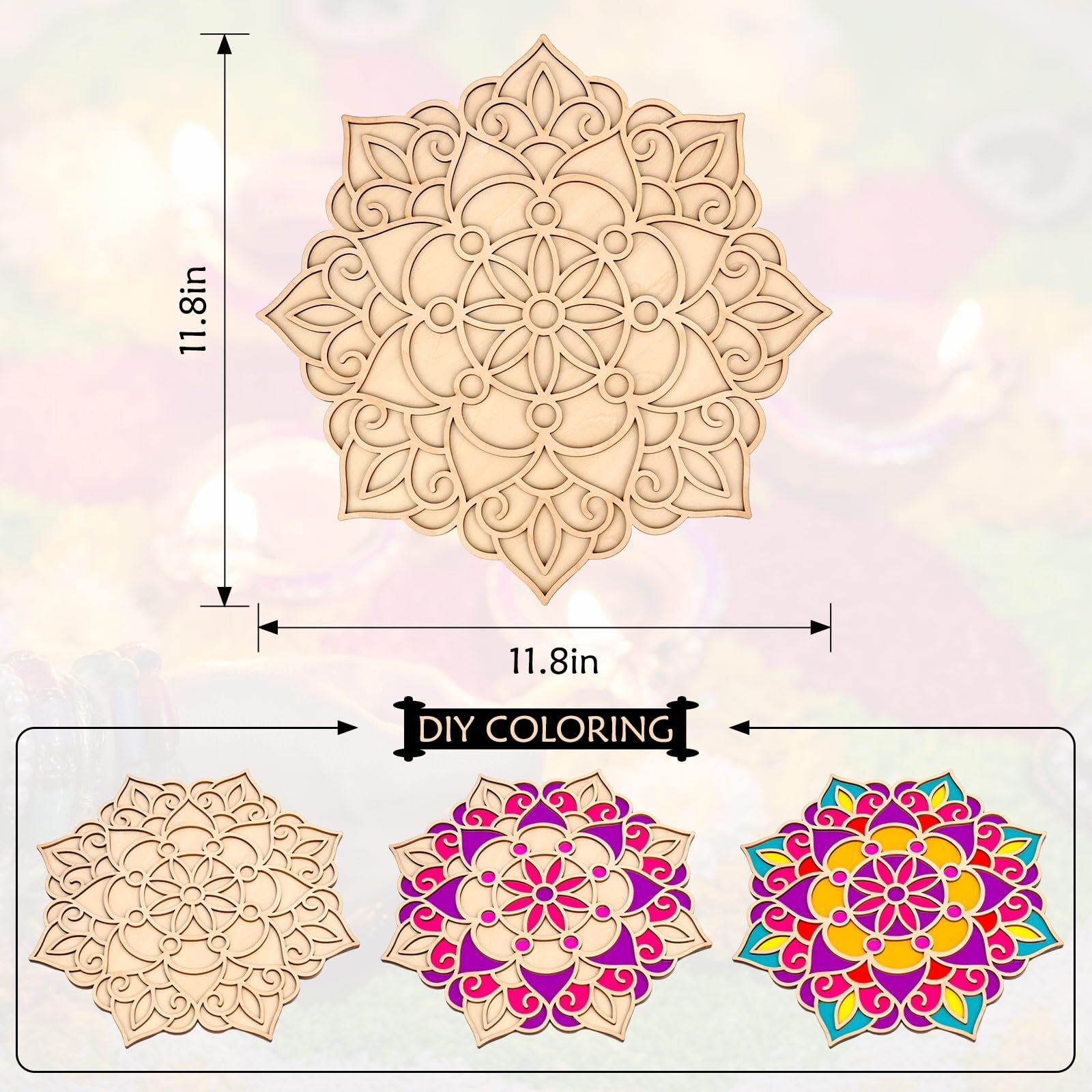 Bnesi Wooden Diy Floral Rangoli Mat Easy To Use Or To Fill Rangoli Template Rangoli Decorative Boards For Indian Traditional Festival New Year Decor (Wood  Floral)