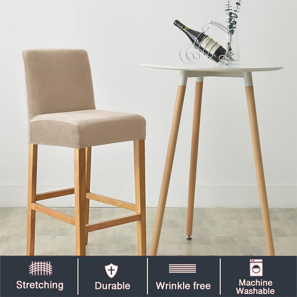 Sonnach Velvet Counter Stool Pub Chair Covers - Removable And Stretchable Slipcovers For A (2  Khaki)
