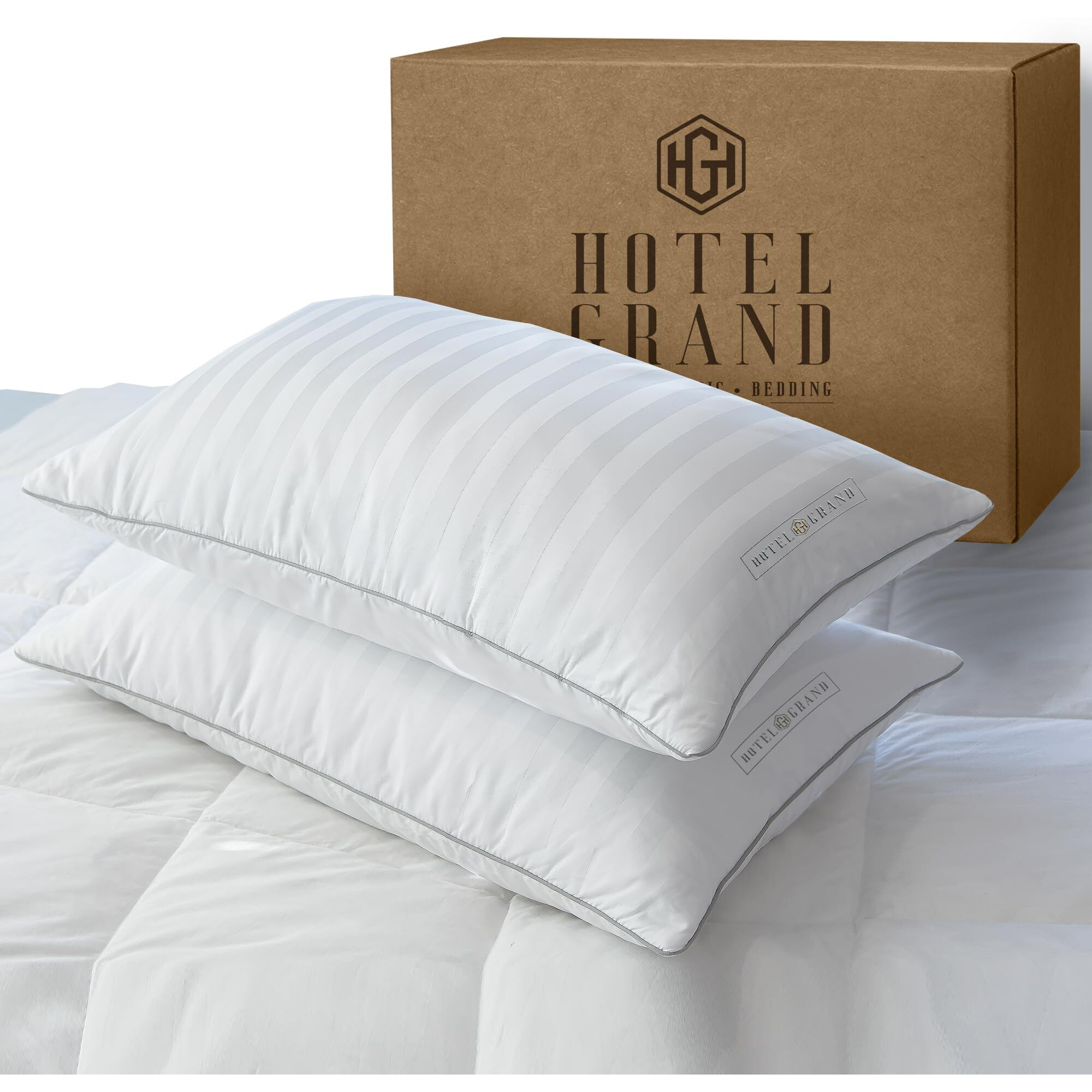 Hotel Grand Fluffy Feather Down Pillow 100% Cotton Queen Size Pillow Set Of 2 Pack Medium Firm Hypoallergenic Pillows For Back/Side Sleeper Bed Pillows 20"&quotX28""(Pack Of 2)