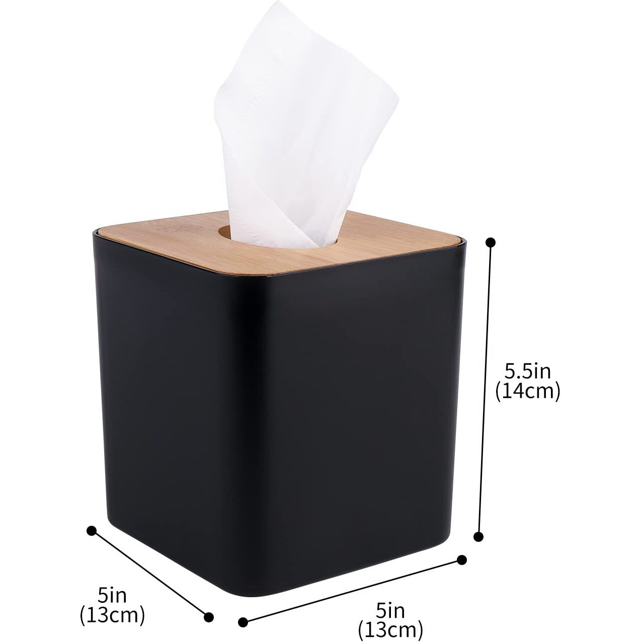 Tissue Box Cover Tissue Holders Tissue Box Holder For Bathrooms Bamboo Cover Plate Home And Office 5 * 5 * 5.4In (Black)