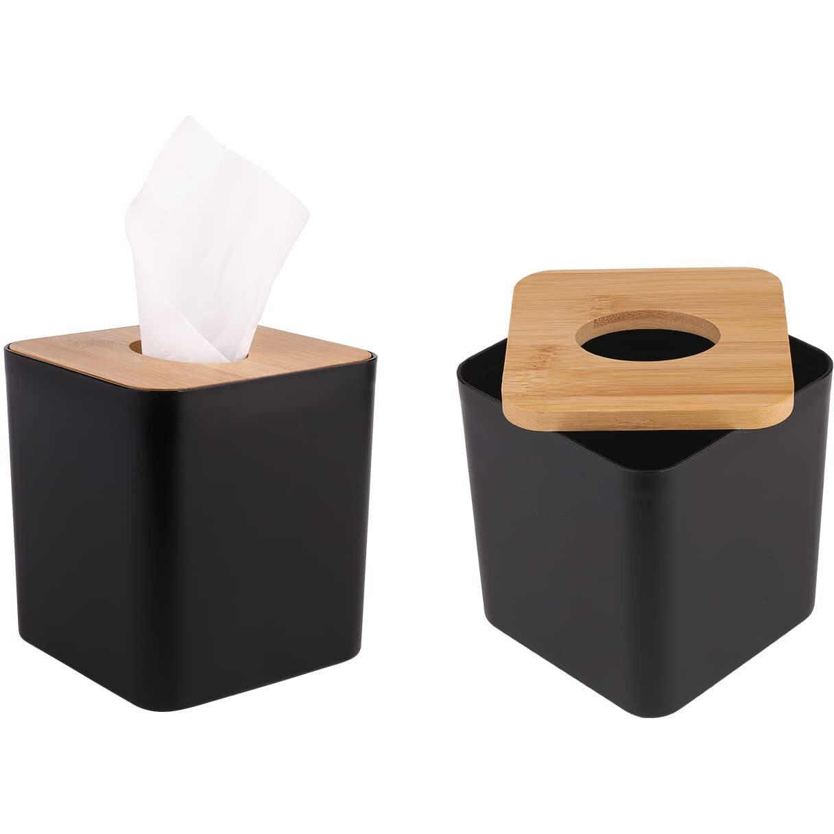 Tissue Box Cover Tissue Holders Tissue Box Holder For Bathrooms Bamboo Cover Plate Home And Office 5 * 5 * 5.4In (Black)