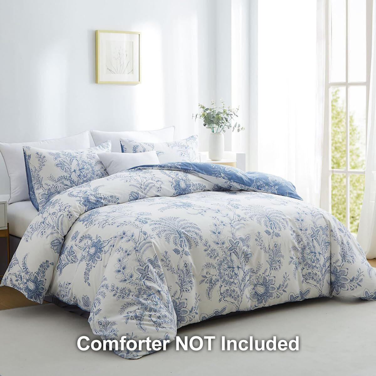 Nayoroom Floral Duvet Cover Set Queen Size Cottagecore White Blue Flower Leaf Comforter Cover 3Pcs Soft Breathable Microfiber Pastoral Garden Aesthetic Bedding Set With Zipper Closure