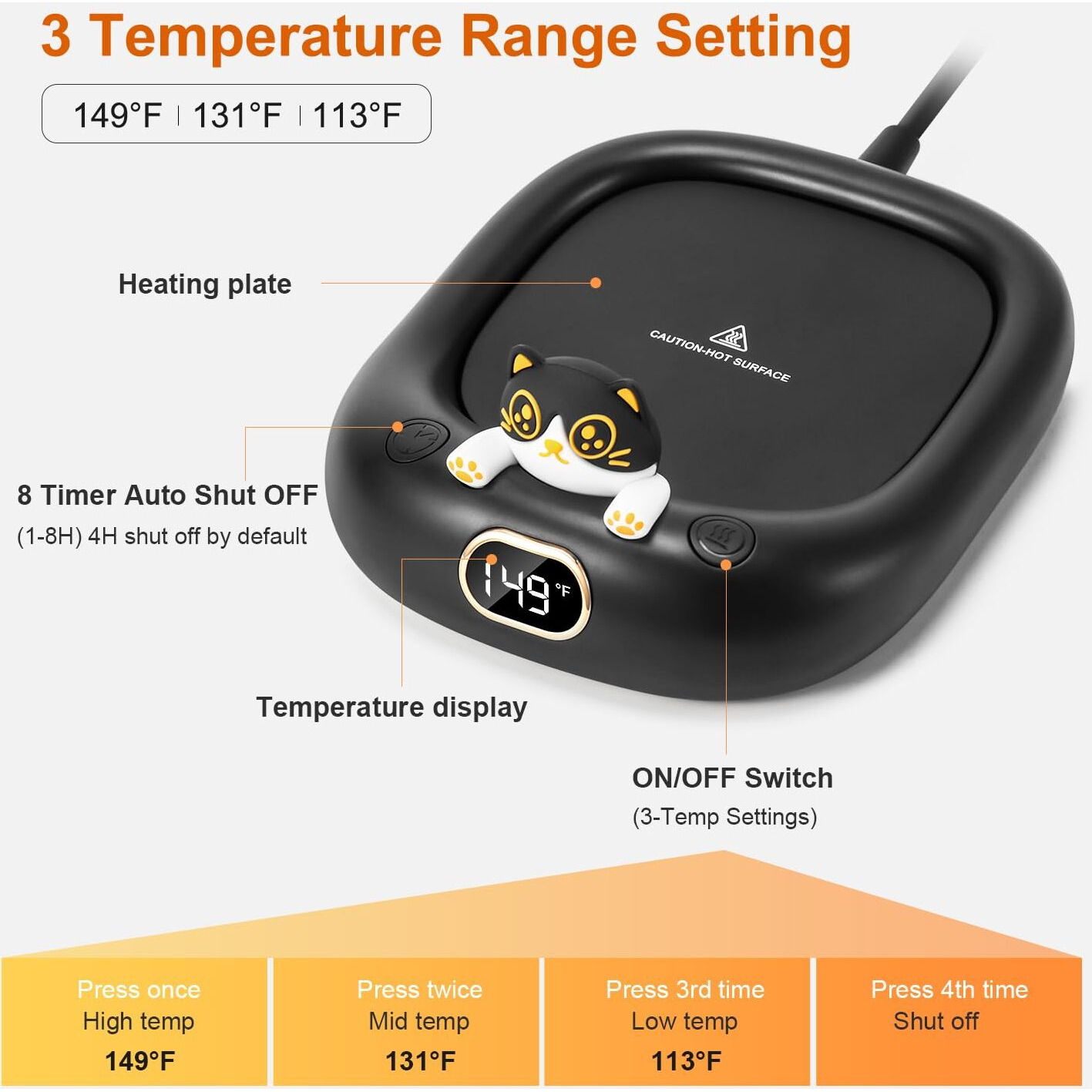 Cute Cat Coffee Mug Warmer  Electric Beverage Cup Warmer For Milk Tea Water Fit Desk Home Office  Candle Warmer Plate With 3 Temp. Setting (Up To 149 F/ 65 C) Best Birthday Gift Ideas For Women