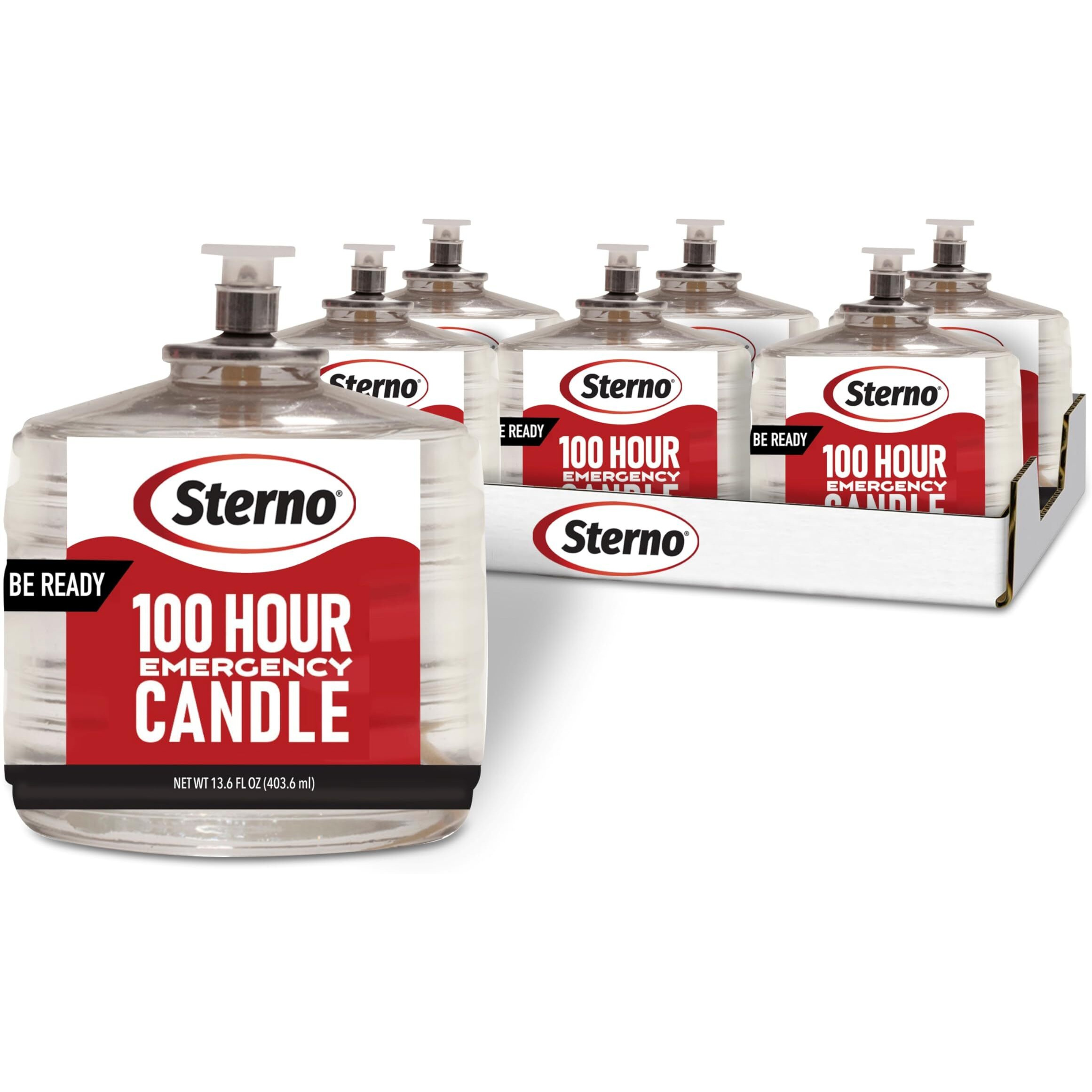 Sterno 100-Hour Emergency Candles Long Burning Candles - Unscented Candles For Emergencies  Candle Set For Power Outages - Long Lasting Candles  Burns Up To 100 Hours - 6 Liquid Paraffin Candles