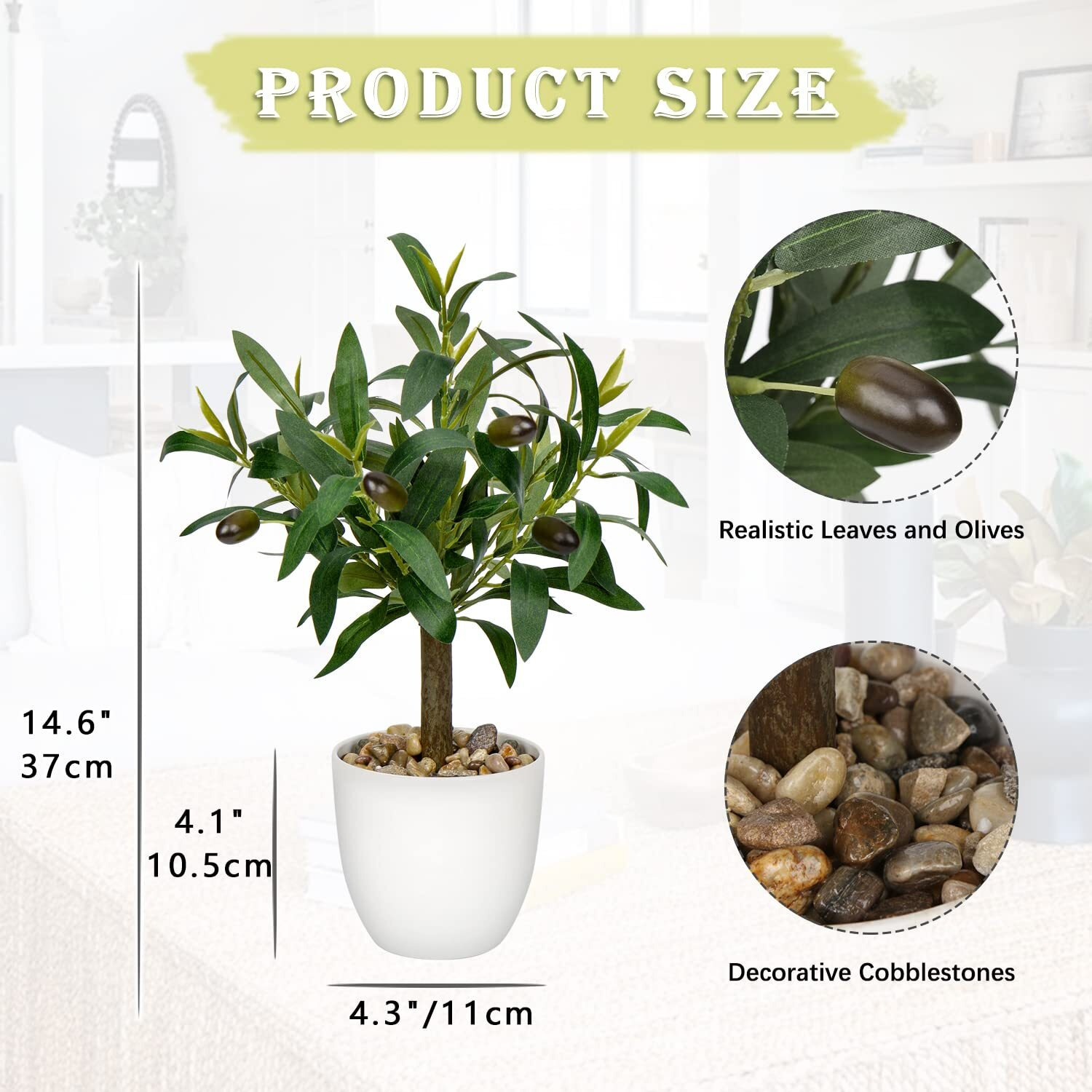 Artificial Olive Tree15'' Small Faux Olivetree Fake Olive Plants With White Pot For Home Bedroom Table Shelf Office Hotel Decor  Briful