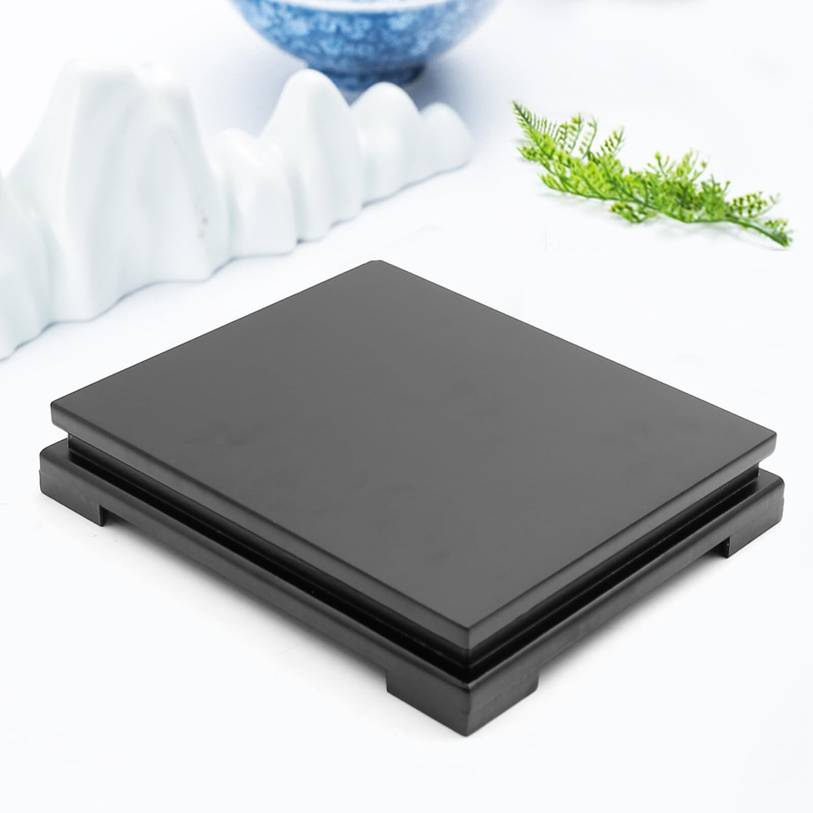 Mdeoosky Wooden Display Stand Rectangle Wood Display Base Display Risers Rectangle Vase Riser Teapot Aquarium Lamp Base Home Decoration 10.23"" W X 8.85"" D X 1.69"" H (Black)