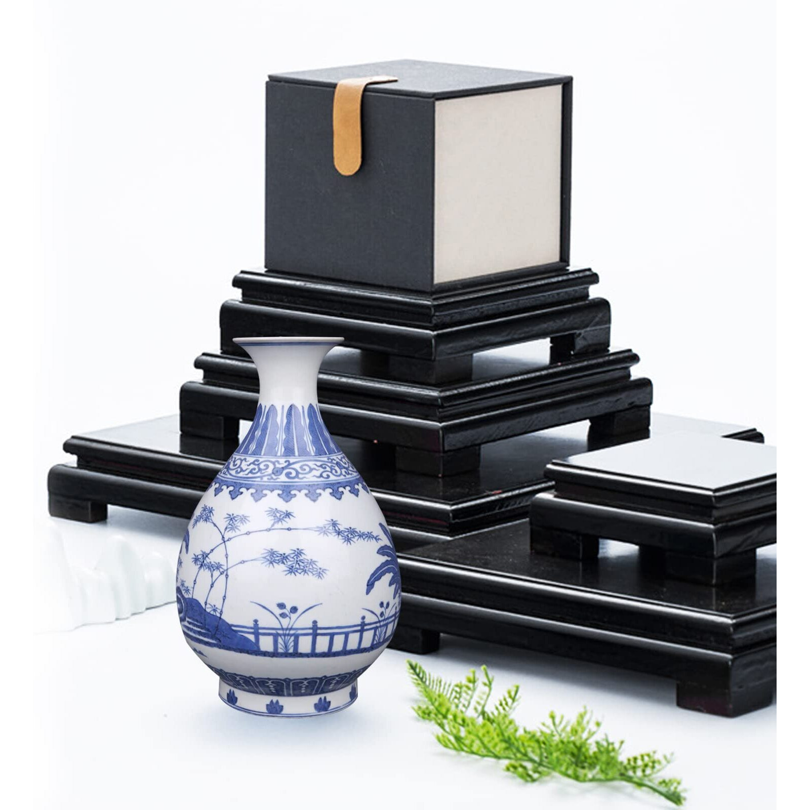 Mdeoosky Wooden Display Stand Rectangle Wood Display Base Display Risers Rectangle Vase Riser Teapot Aquarium Lamp Base Home Decoration 10.23"" W X 8.85"" D X 1.69"" H (Black)