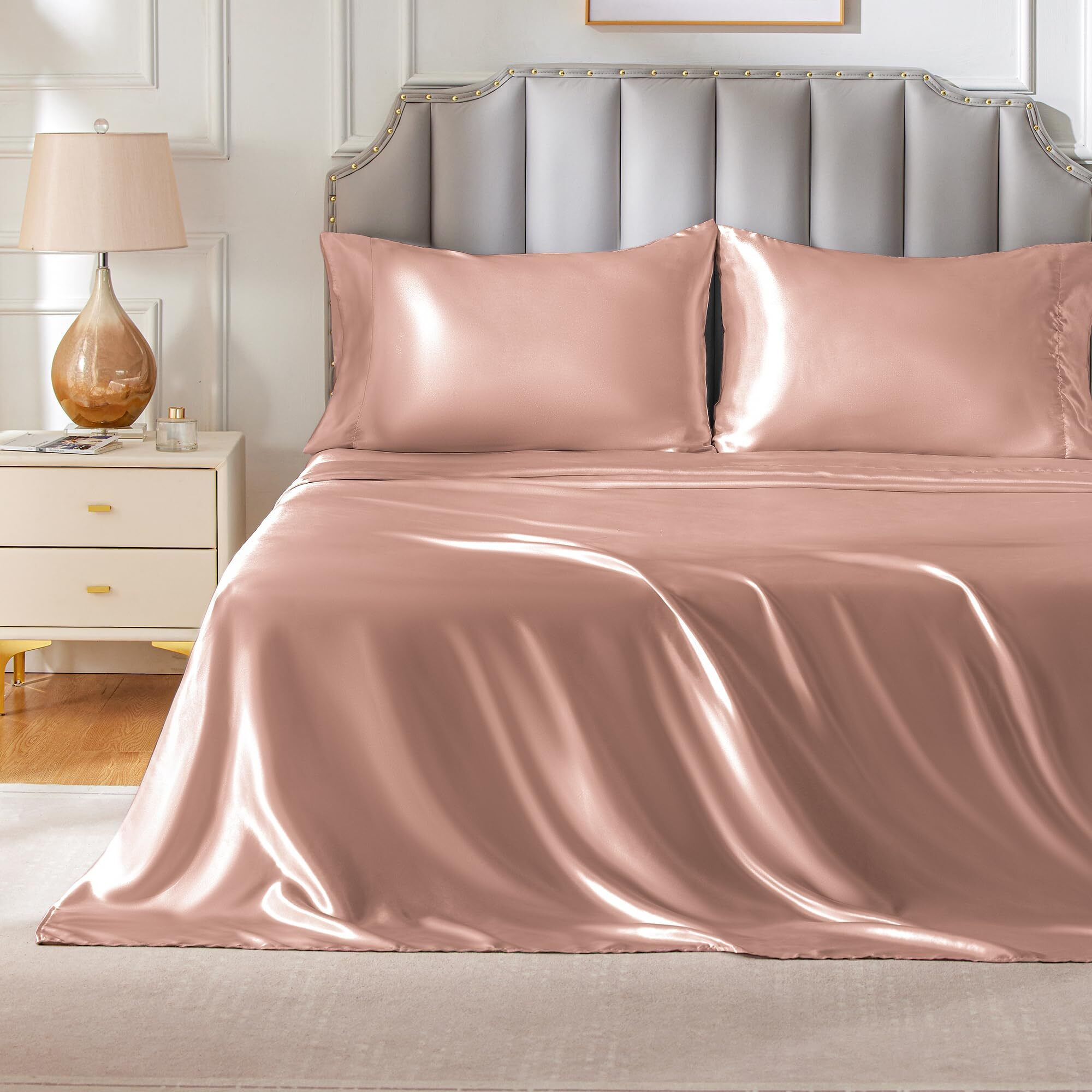 Freshculture Satin Sheets Full Size  Silky Soft Satin Bed Sheets  4 Psc Blush Satin Sheets With Deep Pocket  Similar To Silk Sheets  Luxury Silk Feel Satin Full Sheets Set  Blush