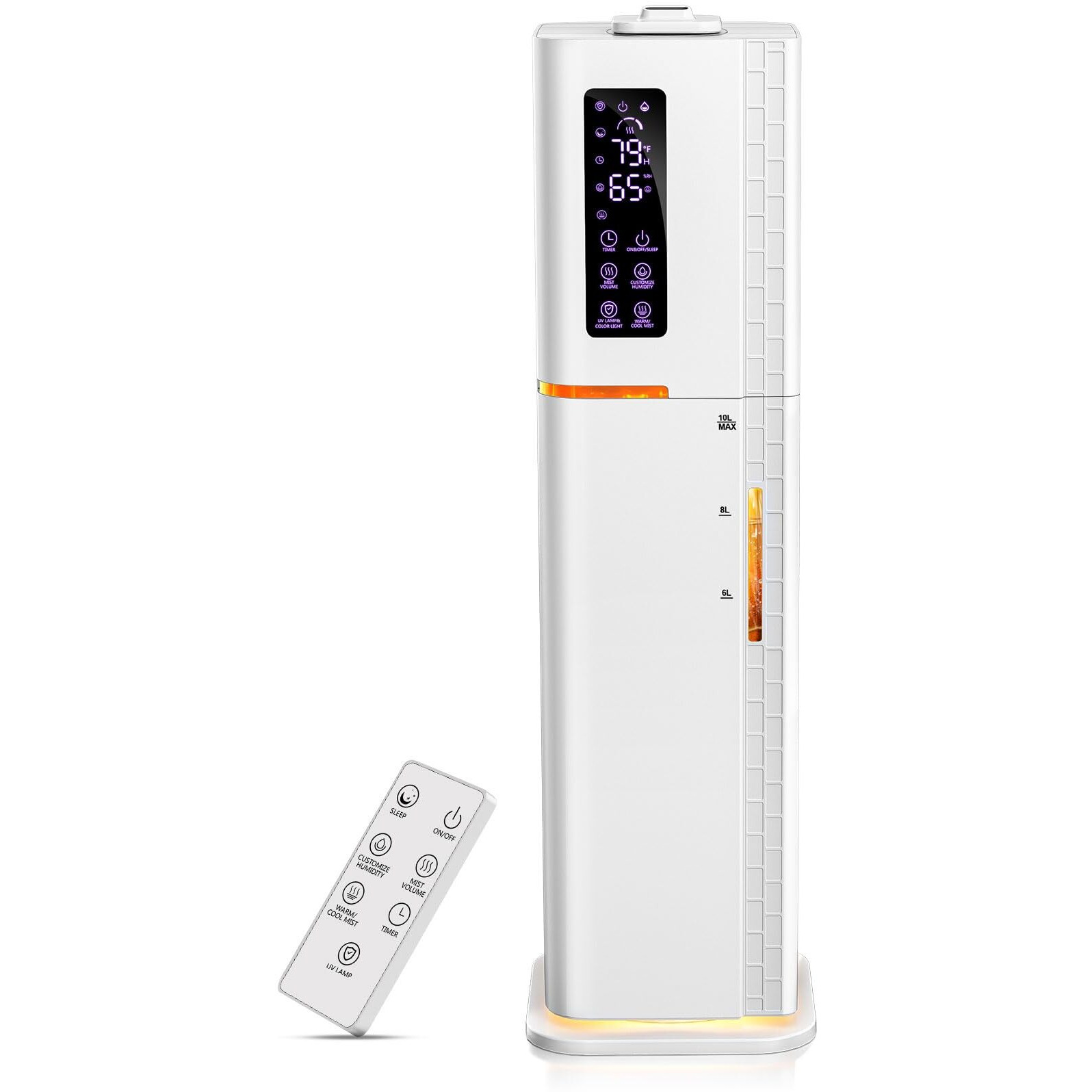 2.64Gal Humidifiers For Bedroom Large Room  Warm And Cool Mist Up To 500Ft  Top Fill Diffuser Ambient Light  3 Mist Modes  24H Timer 35Db Quiet Humidifier For Home Office Plant-White