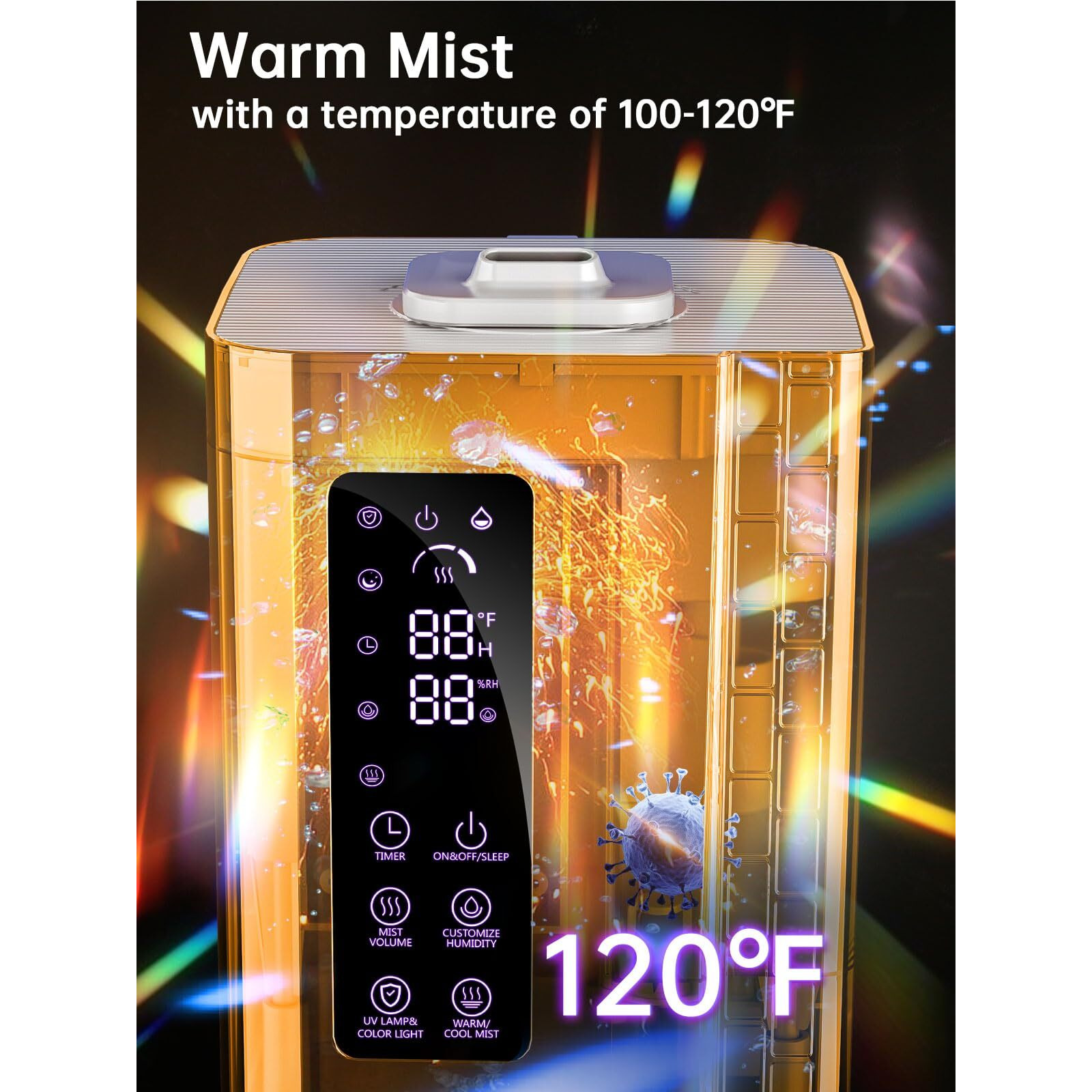 2.64Gal Humidifiers For Bedroom Large Room  Warm And Cool Mist Up To 500Ft  Top Fill Diffuser Ambient Light  3 Mist Modes  24H Timer 35Db Quiet Humidifier For Home Office Plant-White