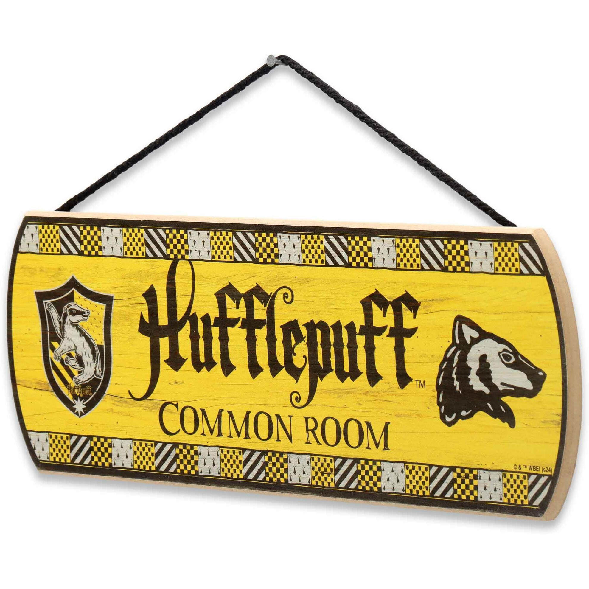 Harry Potter Hufflepuff Common Room Hanging Wood Wall Decor - Fun Hufflepuff Sign For Teen Bedroom Or Movie Room