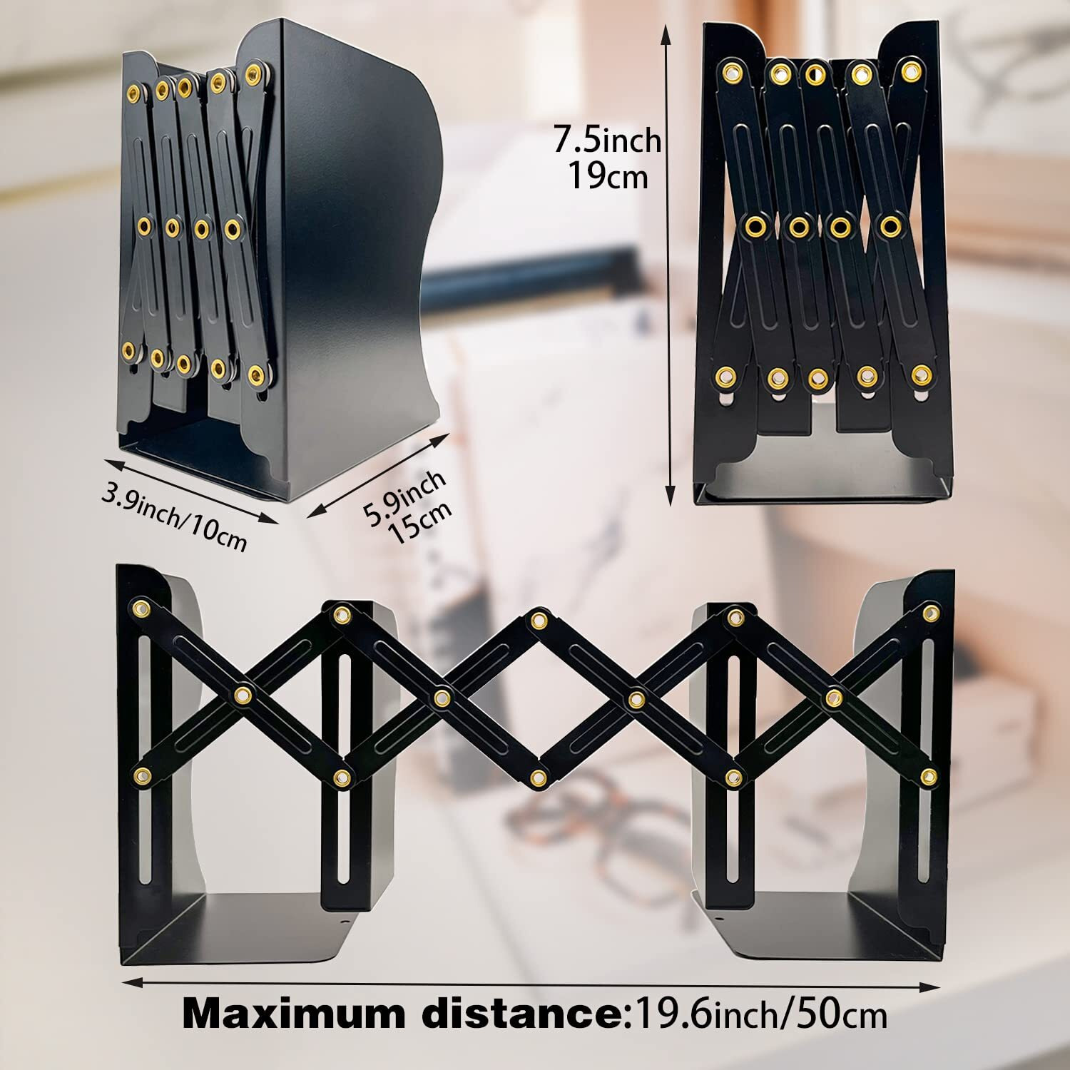 Kiroyal Adjustable Bookends Non Skid Decorative Bookends Metal Bookends For Heavy Books Bookshelf Organizer Holder For Books And Magazines For Desk