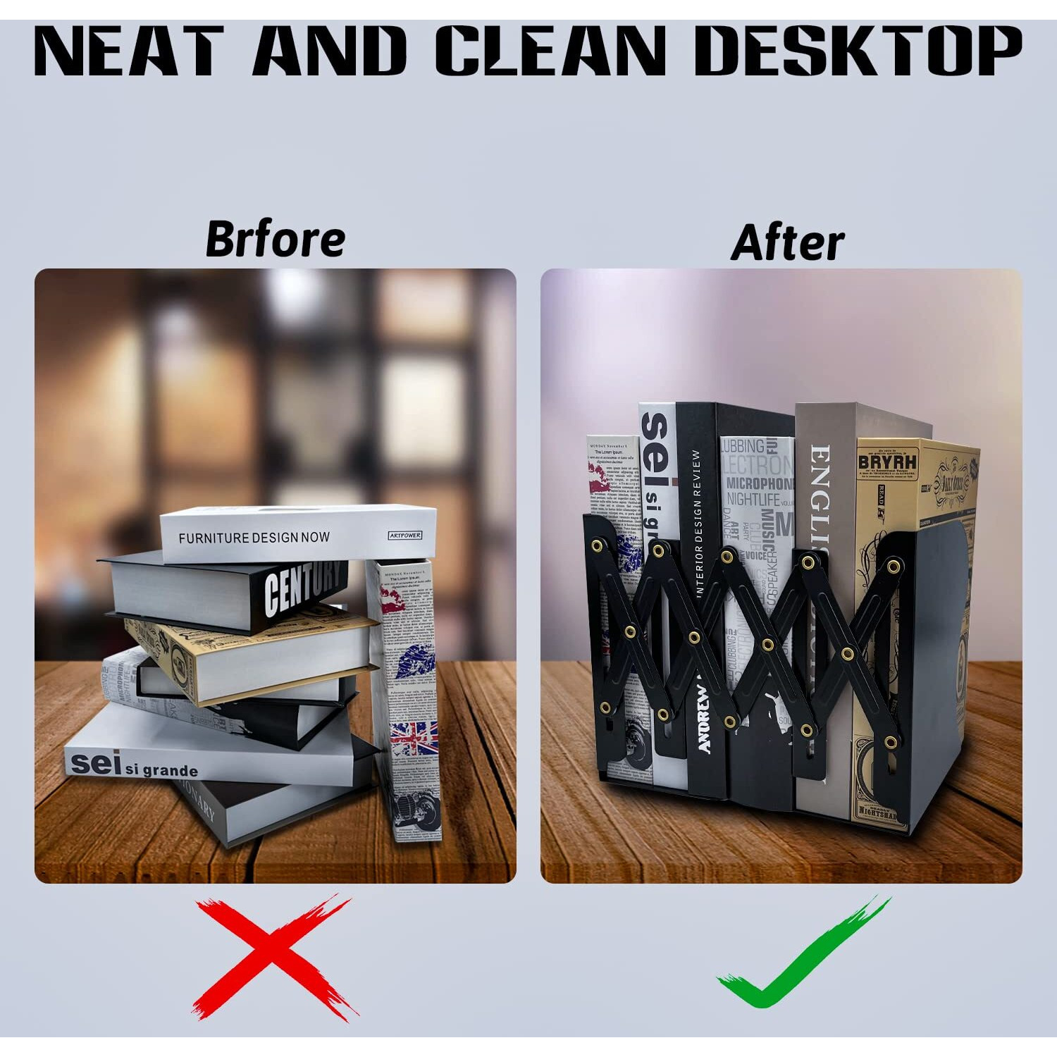 Kiroyal Adjustable Bookends Non Skid Decorative Bookends Metal Bookends For Heavy Books Bookshelf Organizer Holder For Books And Magazines For Desk