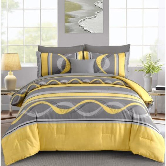 Yellow Comforter Set King Size 8 Pieces Bed In A Bag Patchwork Striped Bedding Sets Boho Soft Microfiber Bedding Set For All Season(104"&quot90"")