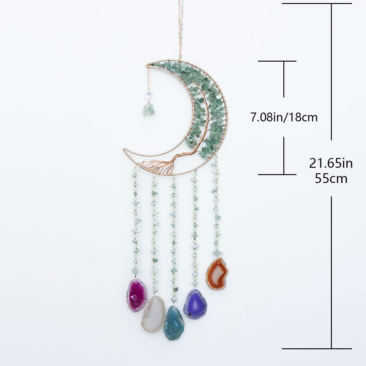 Green Agate Dream Catchers With Crystal Tree Of Life Gemstone Dream Catchers Natural Gem Agate Wall Hangings Room Dreamcatchers Decor (Green)