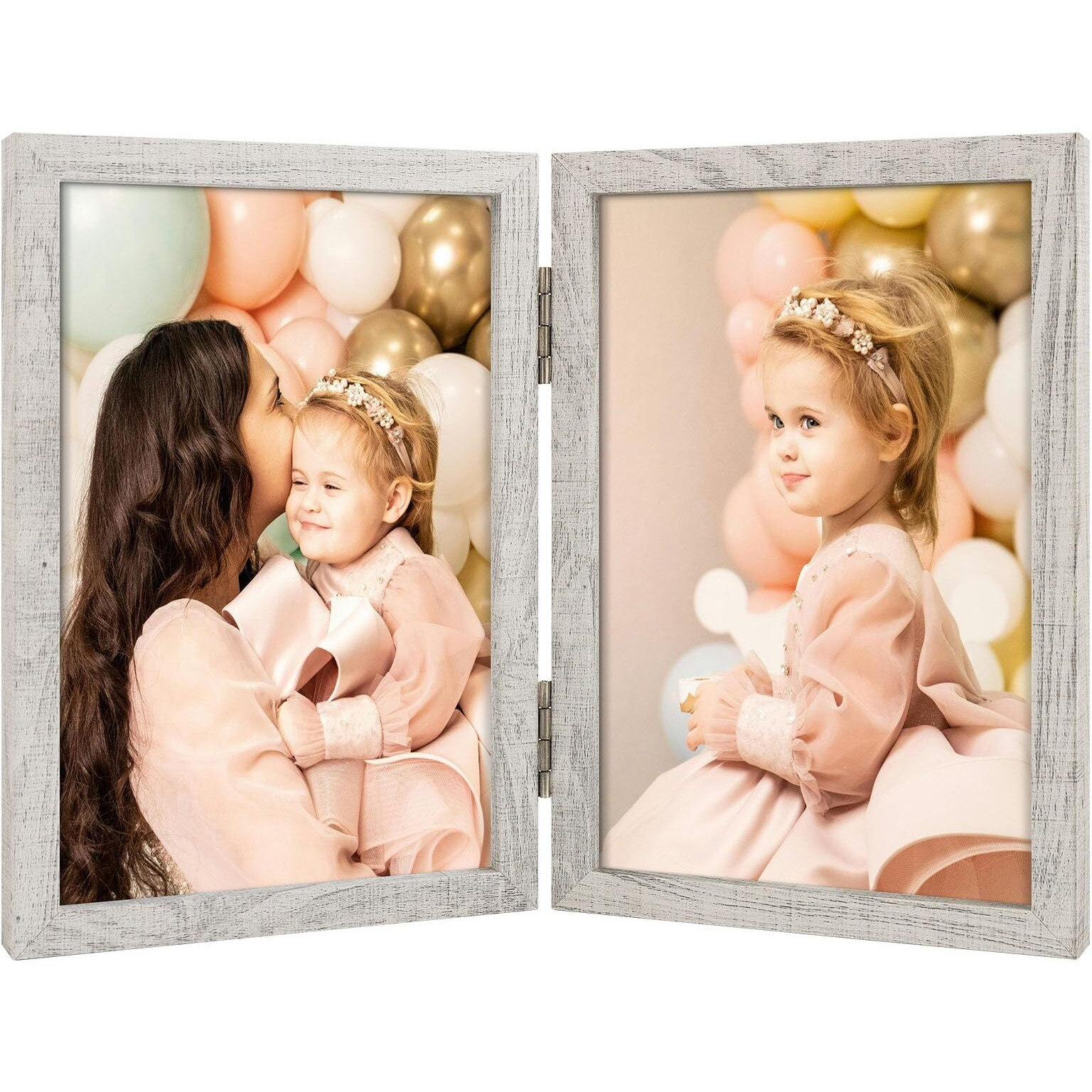 4X6 Double Hinged Frames  2 Folding Picture Frame  Stand Vertically On Desktop Or Tabletop  Whitewashed Oak
