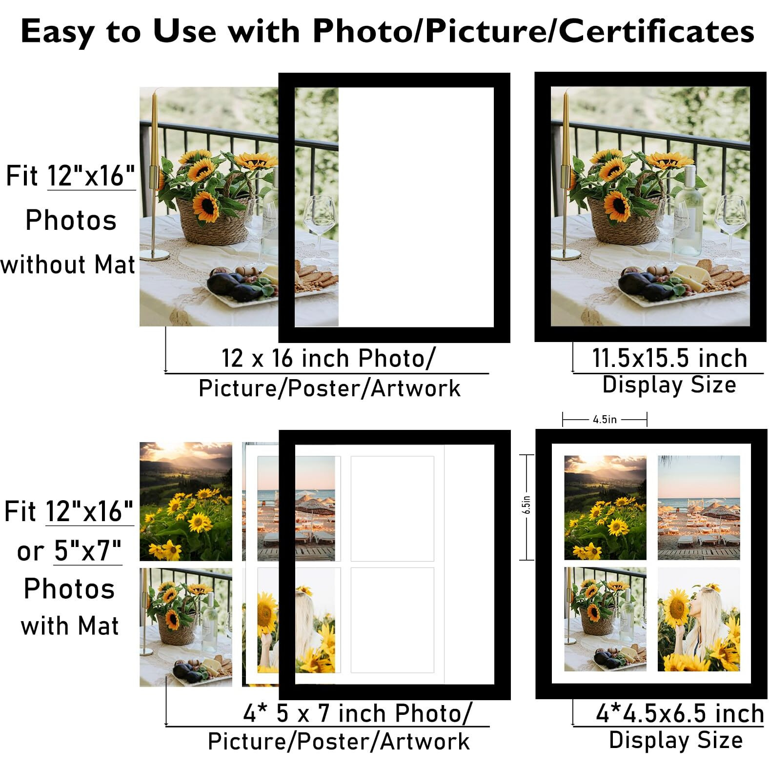 Jcjmy 12X16 Picture Frame  5X7 Collage Picture Frame  Display 4 Pcs 5X7 Photos Or 12X16 Picture  Four Opening 5X7 Collage Frame For Wall Hanging  Lightweight 5 X 7 Multi Picture Frame  Black