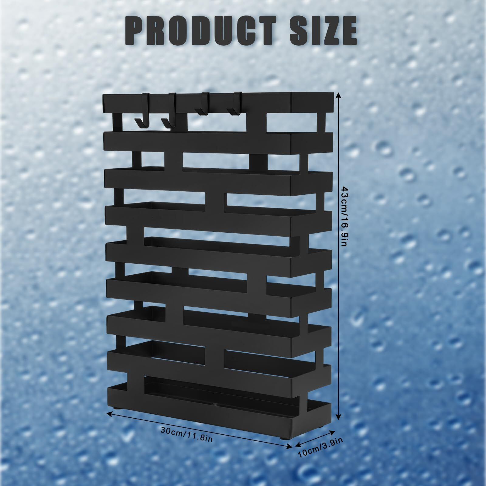 Umbrella Stands For Entryway Large Metal Umbrella Holder With Removable Water Tray And Hooks Decor Freestanding Rectangular Umbrella Hollow Rack For Home Office (Black  3.94 X 11.81 X 16.93 Inch)